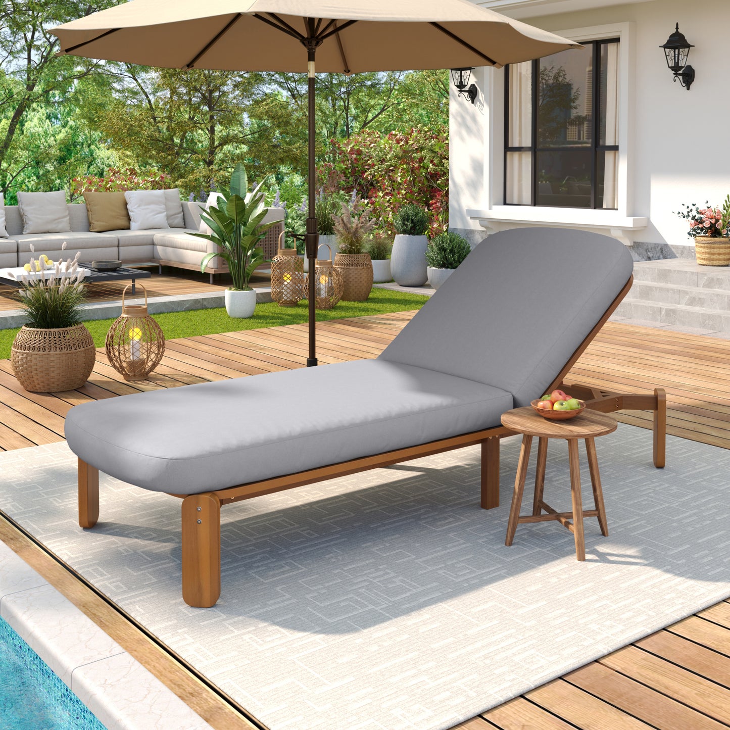 Outdoor Chaise Lounge Adjustable Patio Chaise Outdoor Reclining Chair Pool Lounge Chair with Adjustable Back
