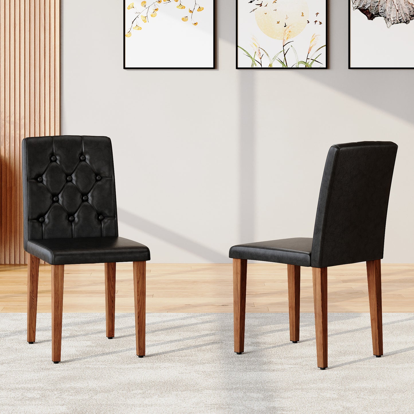 Ergonomic Dining Chair – 35" High Back Chair with Buckle Backrest & Metal Legs, Upholstered Seating