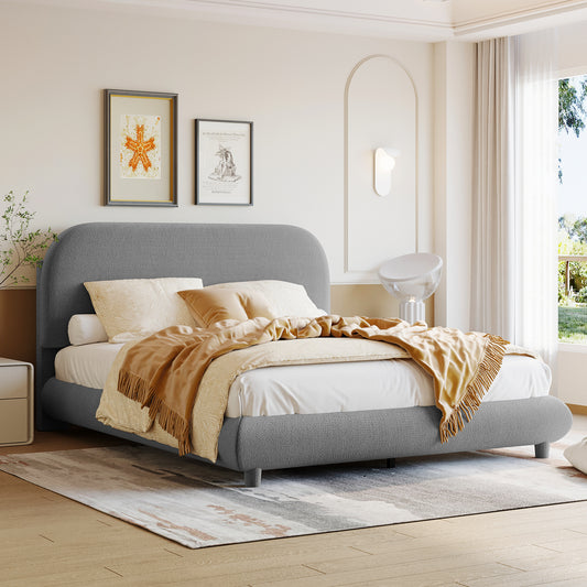 Air Bed Gray and Beige Fleece Upholstered with Headboard, Available in Full and Queen sizes for Bedroom and Guest Room