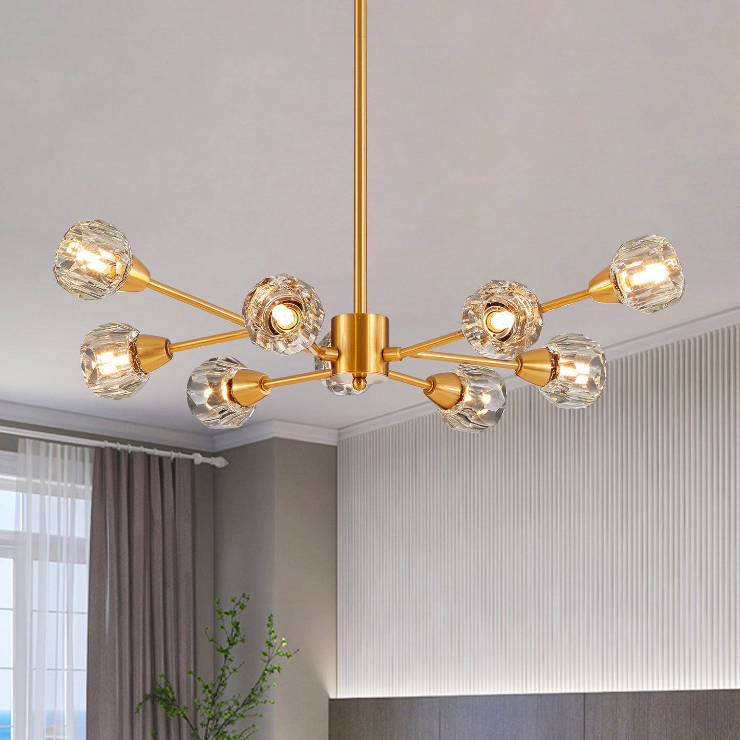 28' Modern Crystal Chandeliers, 9 Lights Chandelier for Living Room Bedroom,