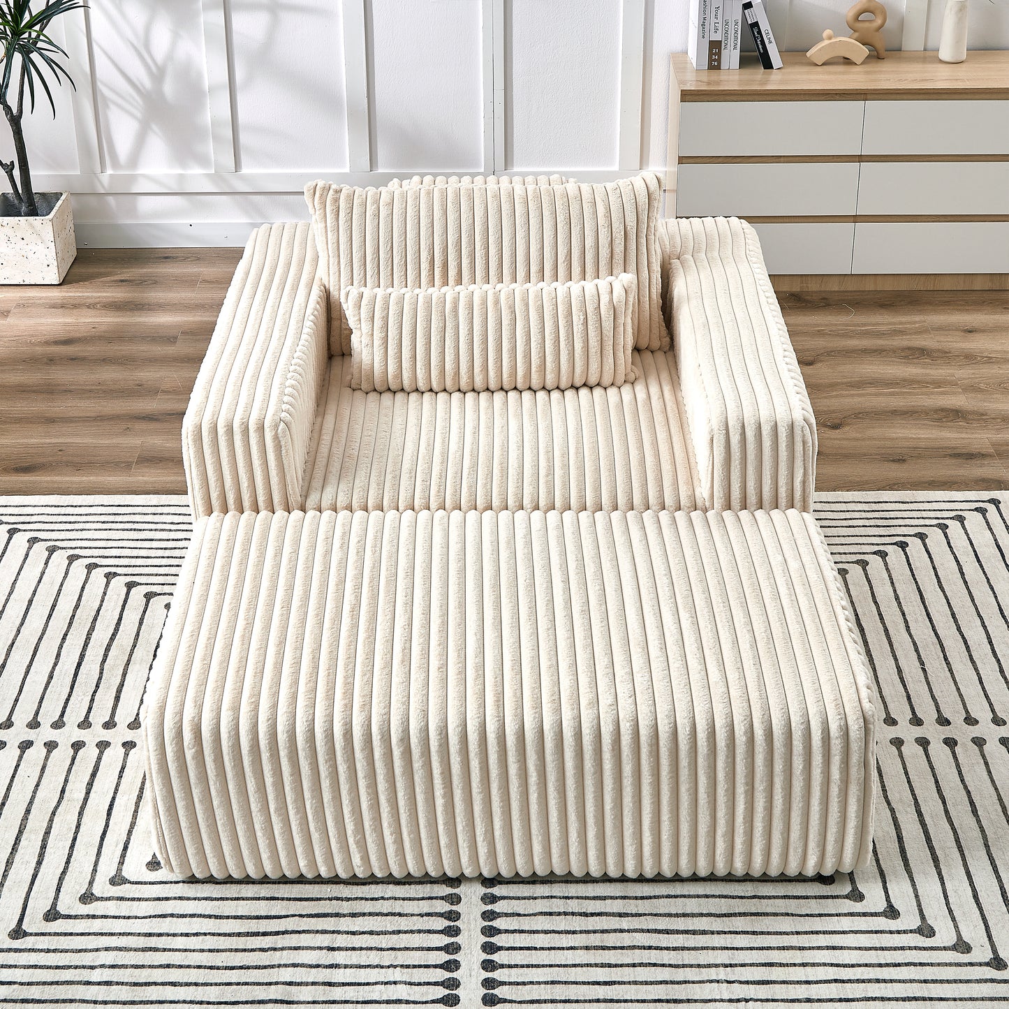 75-Inch Corduroy Sponge Sofa Lounge Chair with Removable footrest,No Assembly Required,Fluffy Modern Sleeper Chair for Indoor Living Room Bedroom