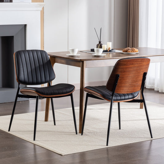 Dining Chairs Set of 2 Black PU Leather Mid-Century Modern for Dining Room or Kitchen Seating