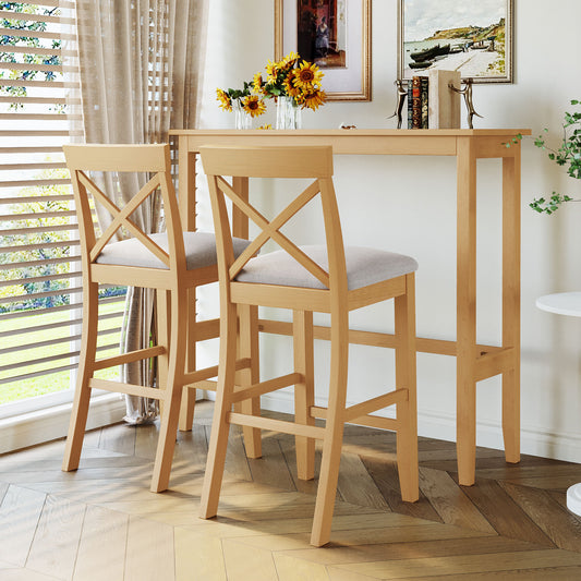 3-Piece Counter Height Dining Set Farmhouse Solid Wood Natural and Beige for Dining Room or Kitchen