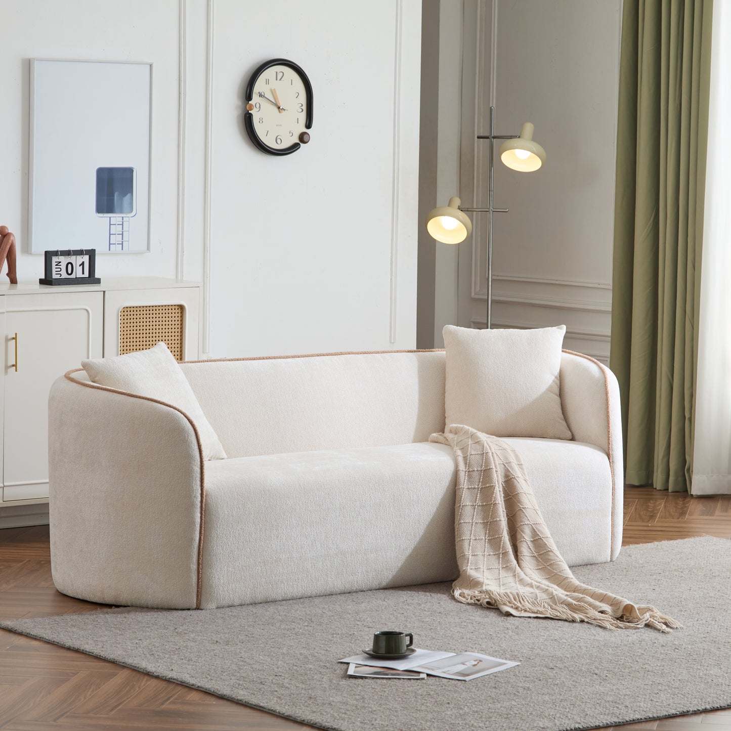 82" Curved Boucle Sofa – Modern 3-Seater Upholstered Couch with Pillows for Living Room and Bedroom