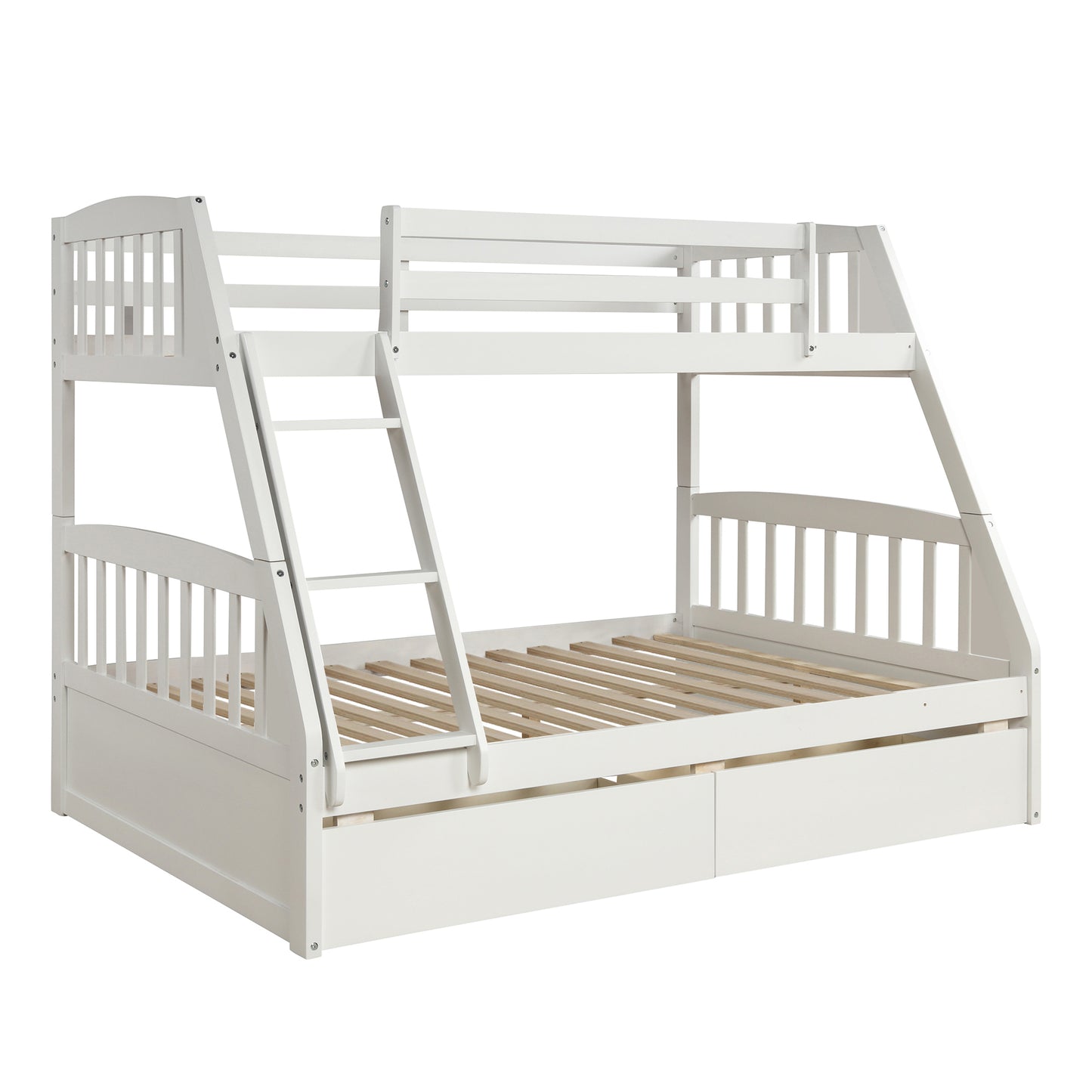 Solid Wood Twin Over Full Bunk Bed with Two Storage Drawers, White