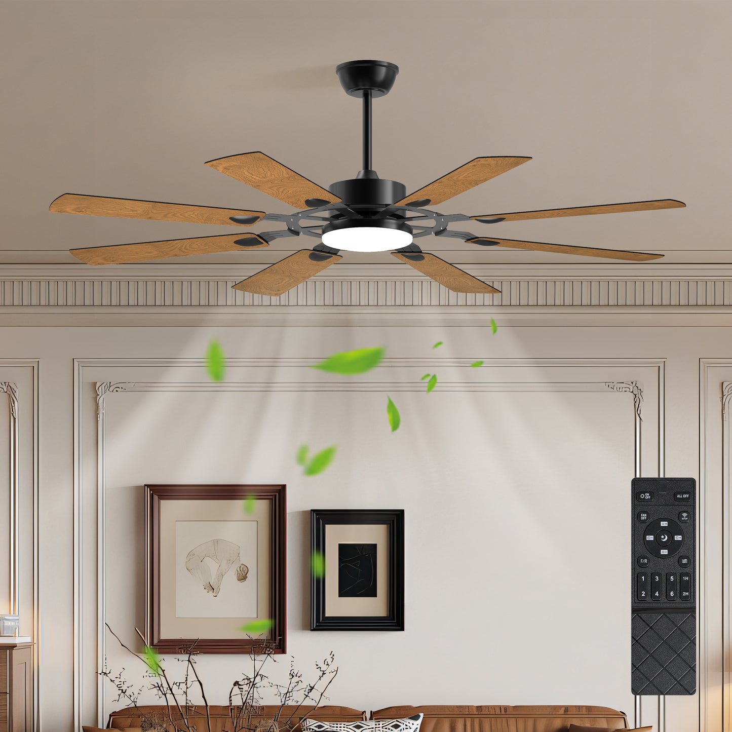 Ceiling Fan with Lights and Remote Control, 8 Plywood Blades, 6-Speed Noiseless Reversible DC Motor, 3CCT, Windmill Ceil