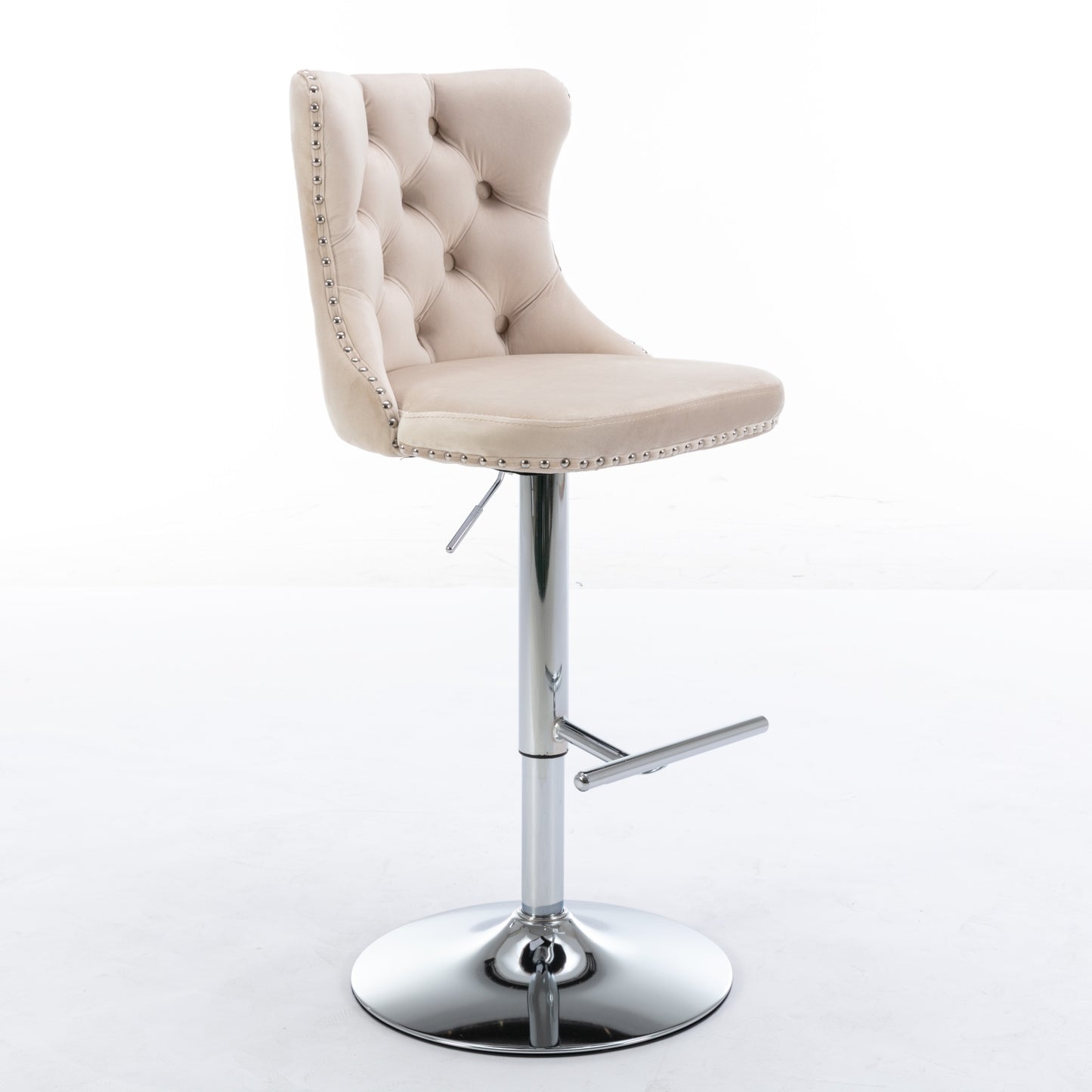 Modern Tufted Velvet Swivel Barstools with Adjustable Height and Chrome Base, Set of 2
