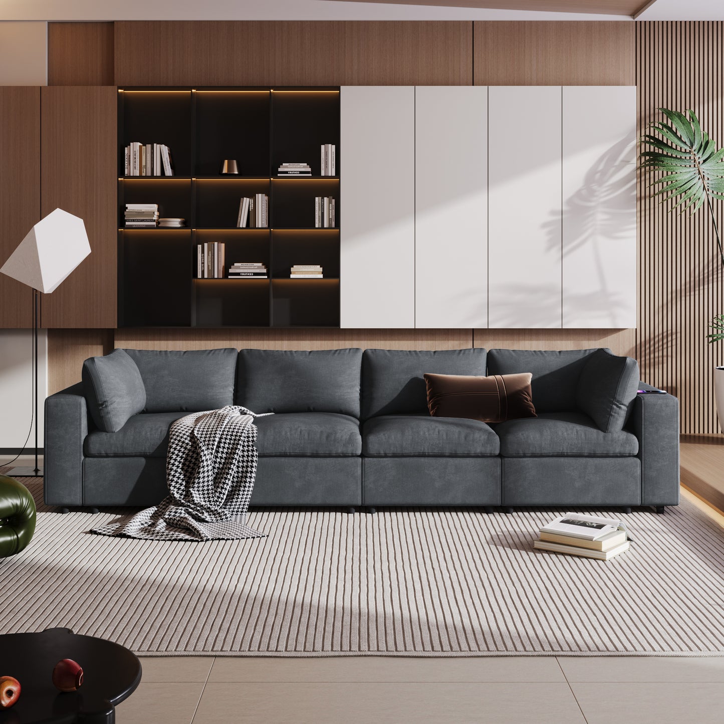 Upholstered Modular Sofa with  with Storage Space, USB Charge Ports,Wireless Charging and Built-in Bluetooth Speaker in Arm,Sectional sofa for Living Room Apartment.[old sku:WY000317AAE]
