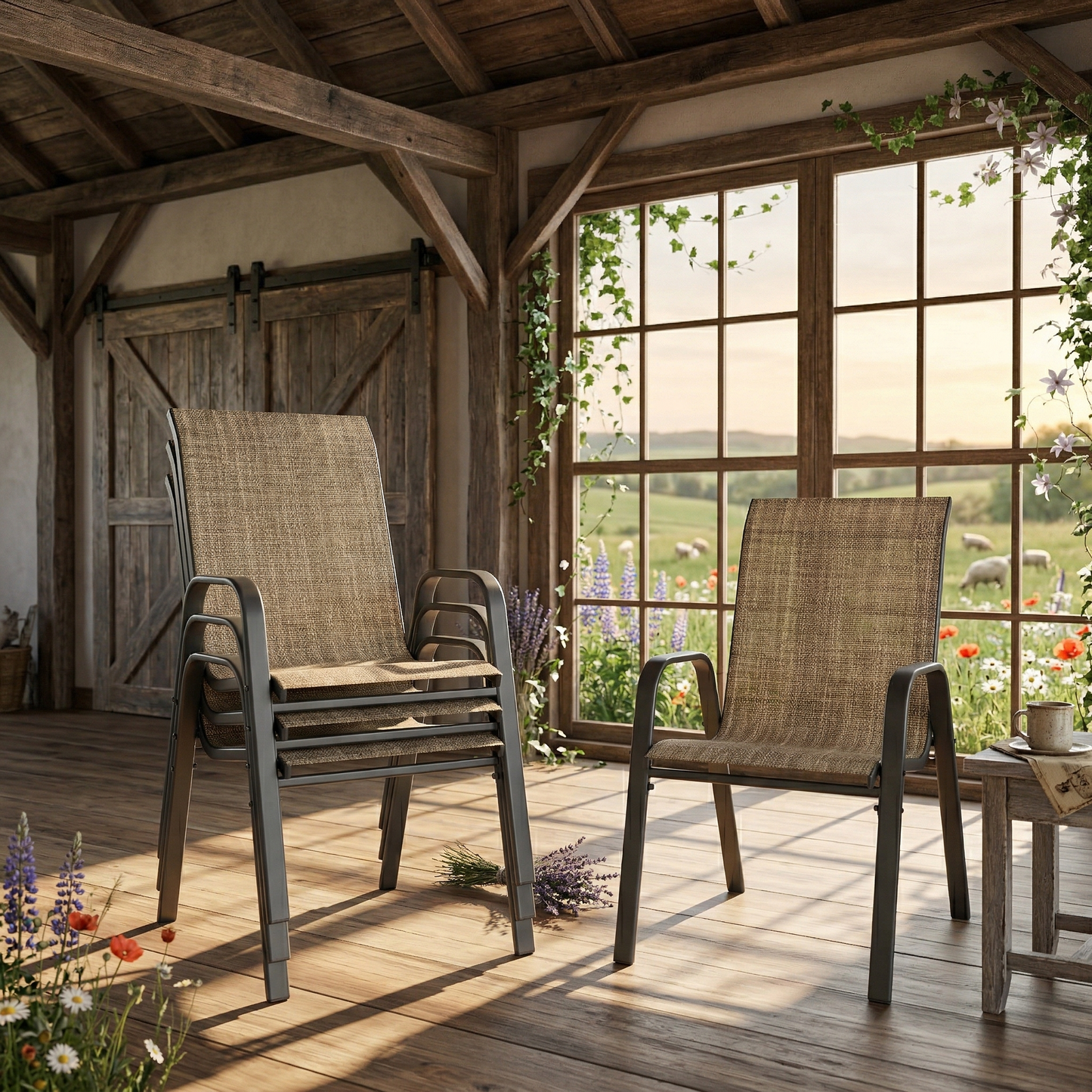 Outdoor Dining Chairs, Wide Ergonomic Seat, 350 lbs Capacity, Waterproof Teslin Fabric
