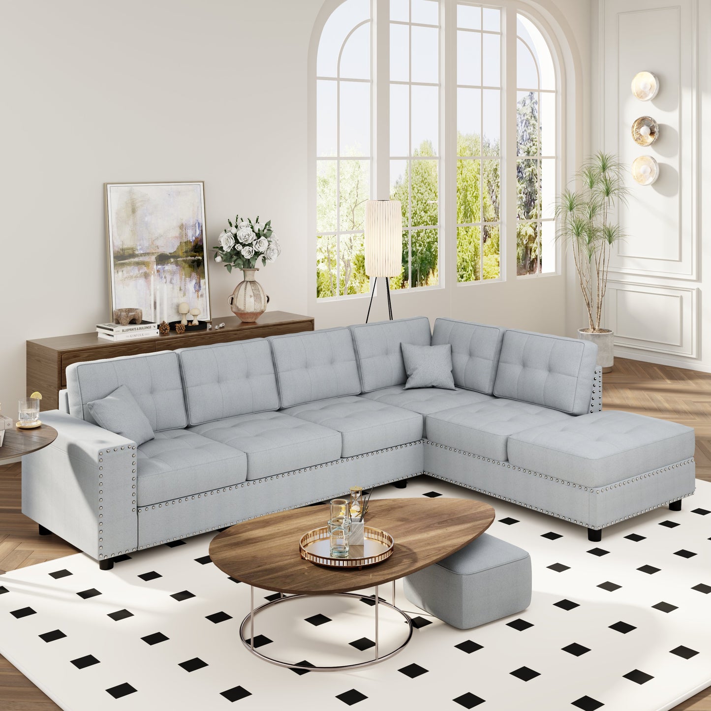 109.2''L-shaped Modular Sectional Sofa with Removable  Back Cushions and 2 Pillows, Suitable for Living rooms, Offices, and Apartments
