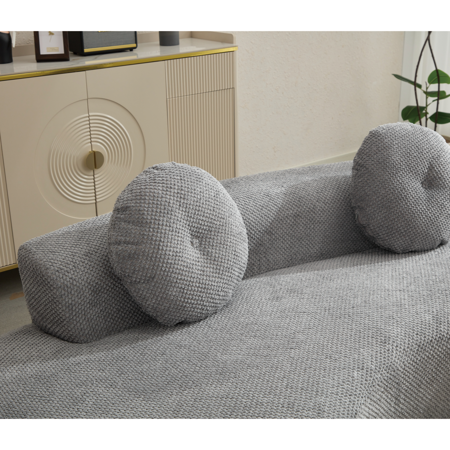 105.5''Curved Sofa, Modern Minimalist Sofa, Cloud Couch Sofa 3-4 Seater Couch with 2 Pillows,Bedroom,  No Assembly Required, Point-shaped corduroy,(Anti-Wrinkle) , Gray