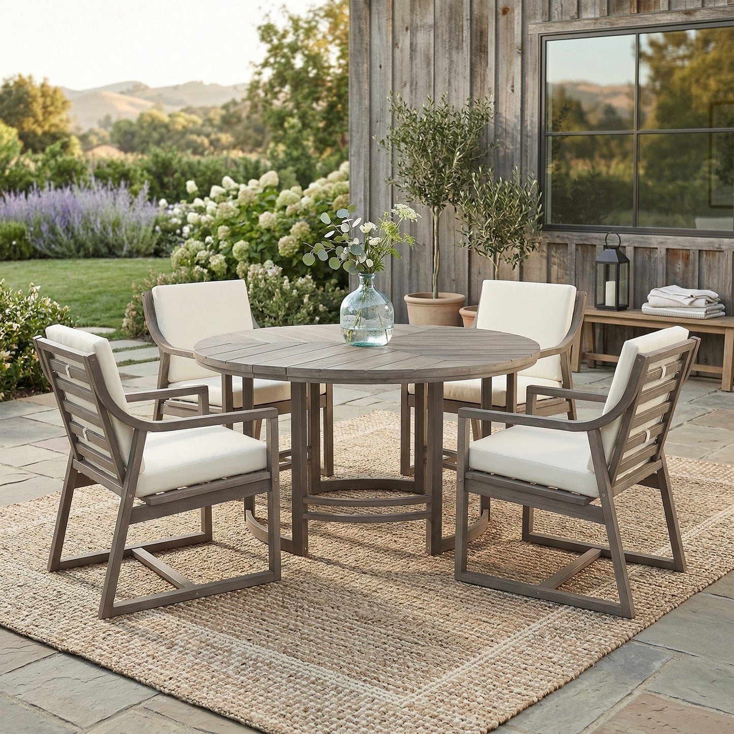 5-Piece Outdoor Dining Set Patio Table and Chairs Set with Umbrella Hole for Patio, Backyard, Garden