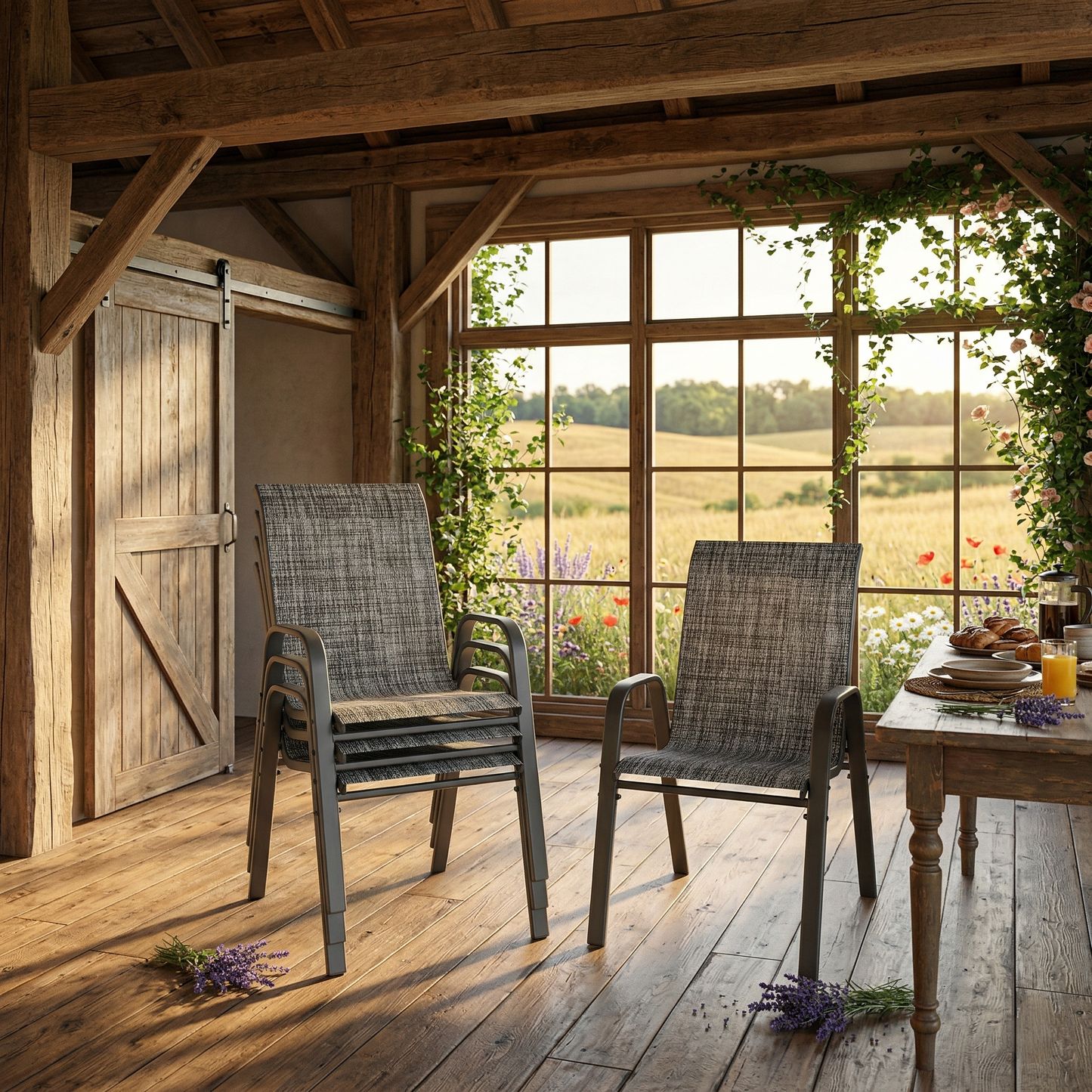 Outdoor Dining Chairs, Wide Ergonomic Seat, 350 lbs Capacity, Waterproof Teslin Fabric
