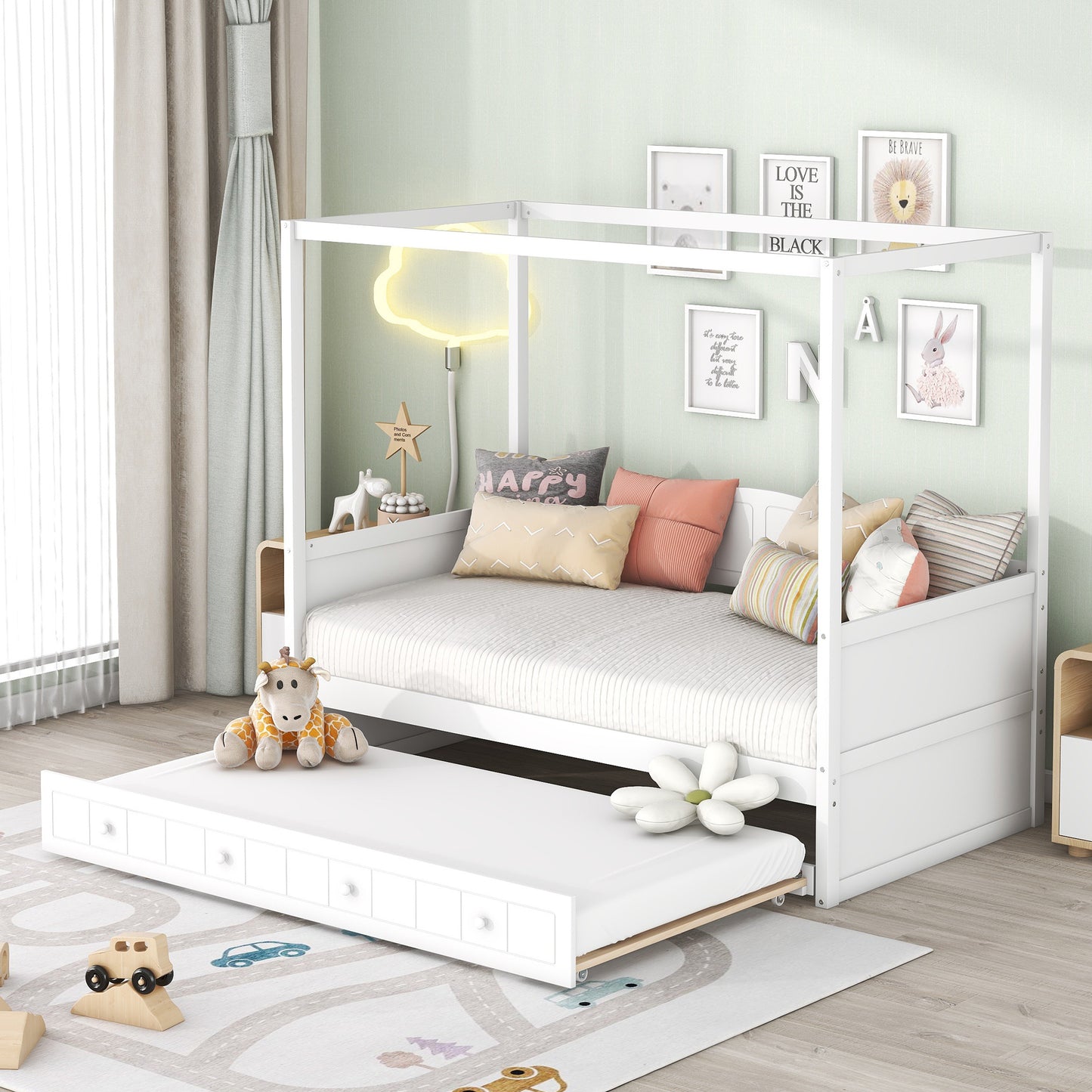 Twin Size Canopy Day Bed with twin size Trundle
