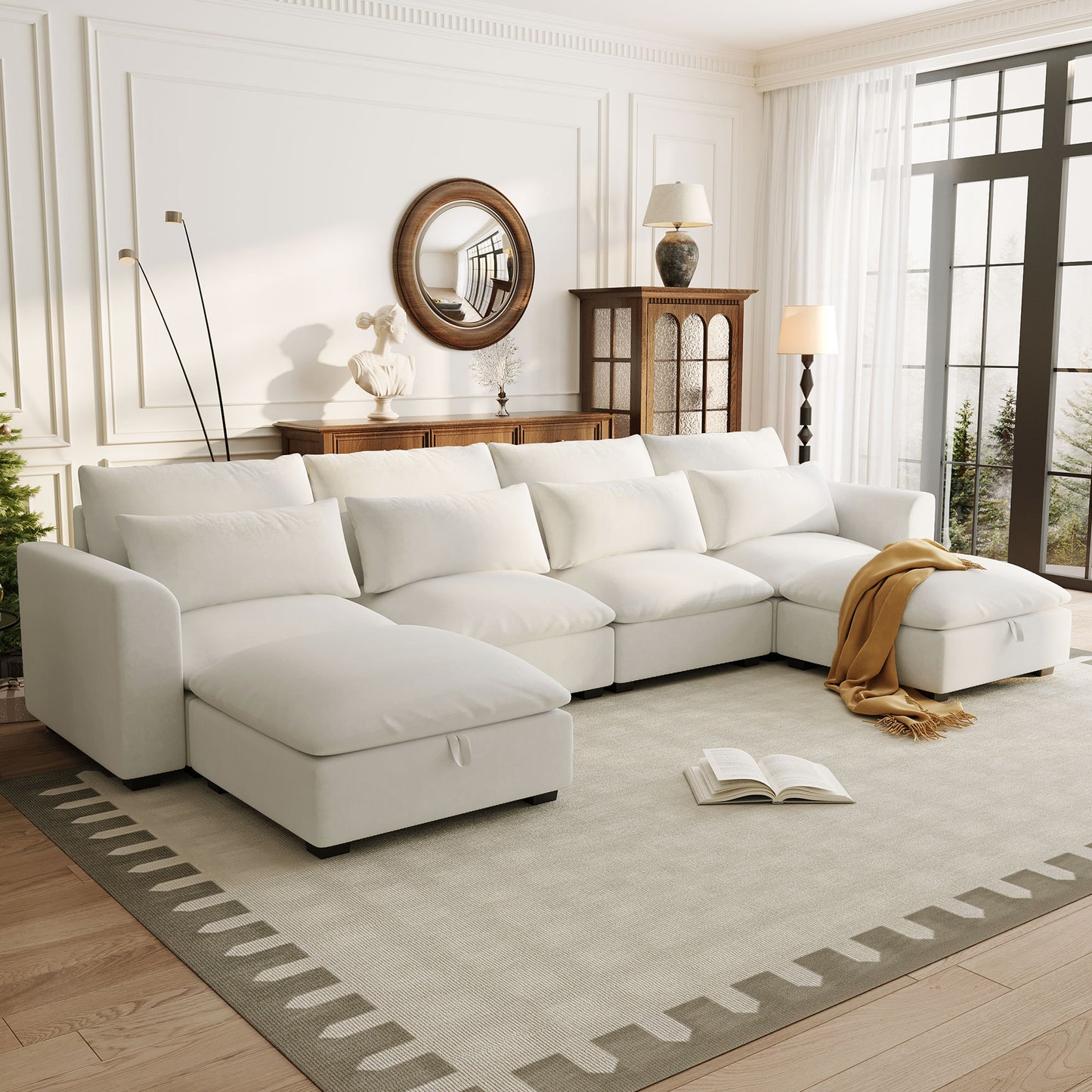 U-shaped Freely Transformable Modular Corner Sofa with Two Ottomans