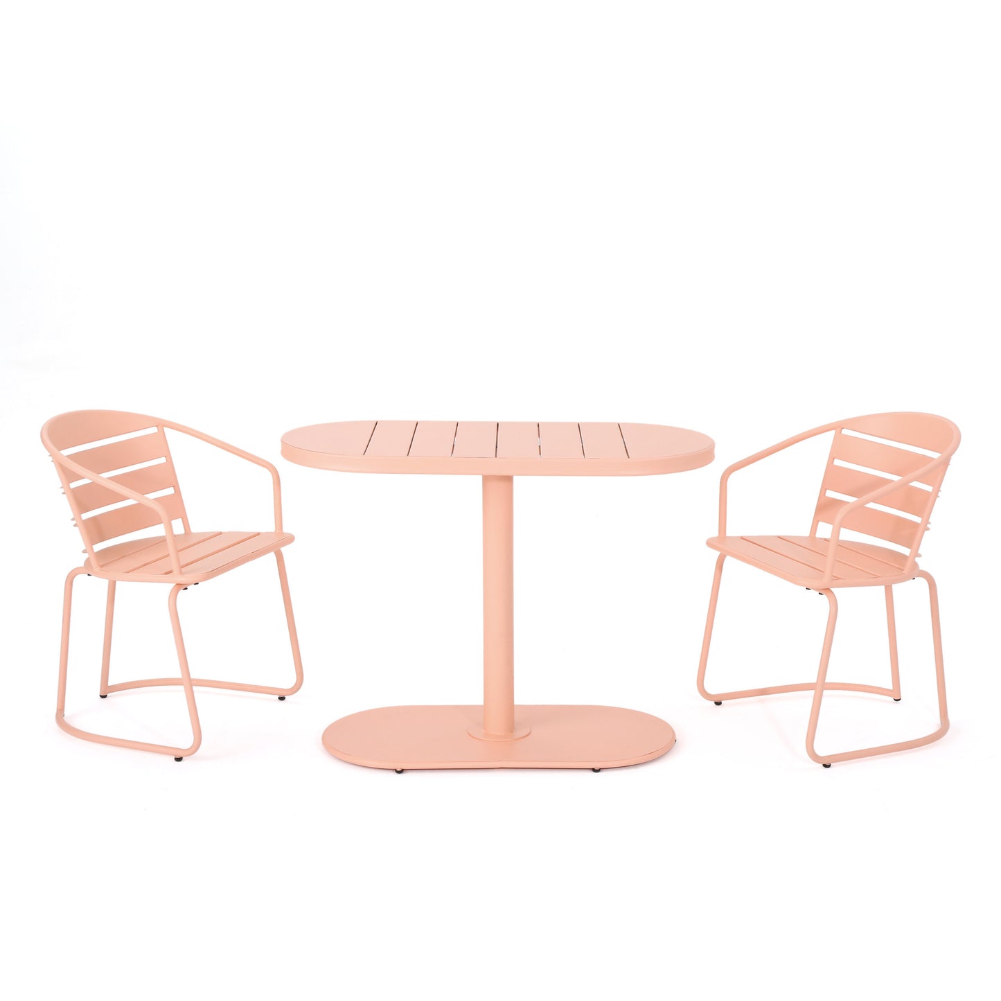 Santa Monica 3-Piece Outdoor Bistro Set – Modern Iron Patio Dining Set with Oval Table and Slat Chairs