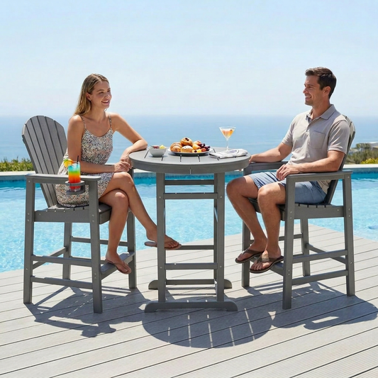 3-Piece HDPE Bar Height Bistro Set with 31.1-Inch Round Pub Table and 2 Stools