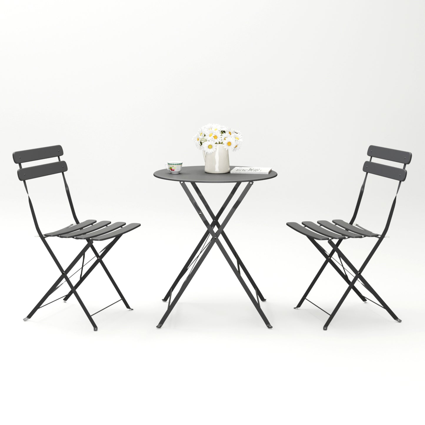 3 Pieces Patio Bistro Balcony Metail Chair Table Set