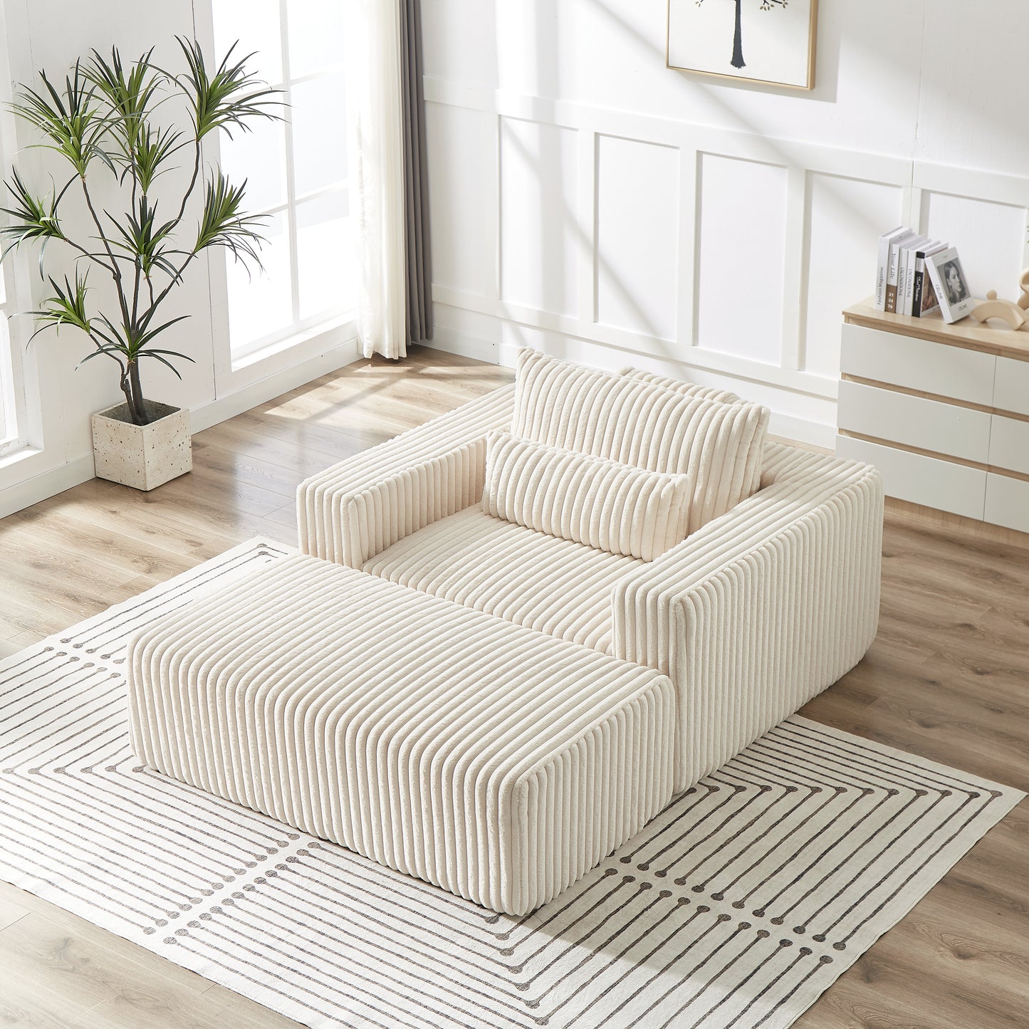 75-Inch Corduroy Sponge Sofa Lounge Chair with Removable footrest,No Assembly Required,Fluffy Modern Sleeper Chair for Indoor Living Room Bedroom