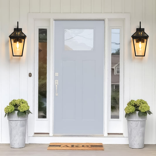 Outdoor Wall Lantern Glass Black Modern for Porch, Patio and Entryway
