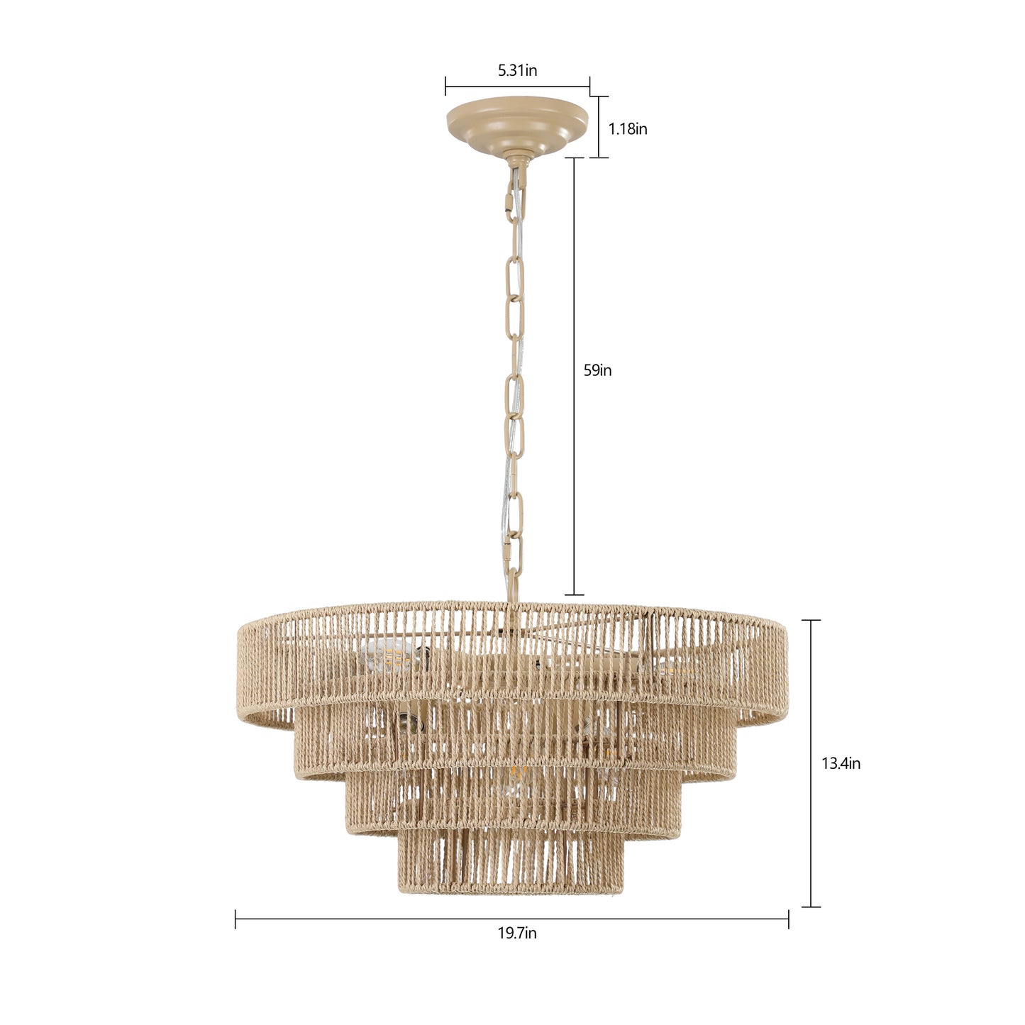 (Same as W1340P155976/L1019-4) Bohemian style Woven Pendant Light 19.7 Inch Rattan Ligh Large Rattan Pendant Light with 4-Tier Rattan Chandelier--Wood