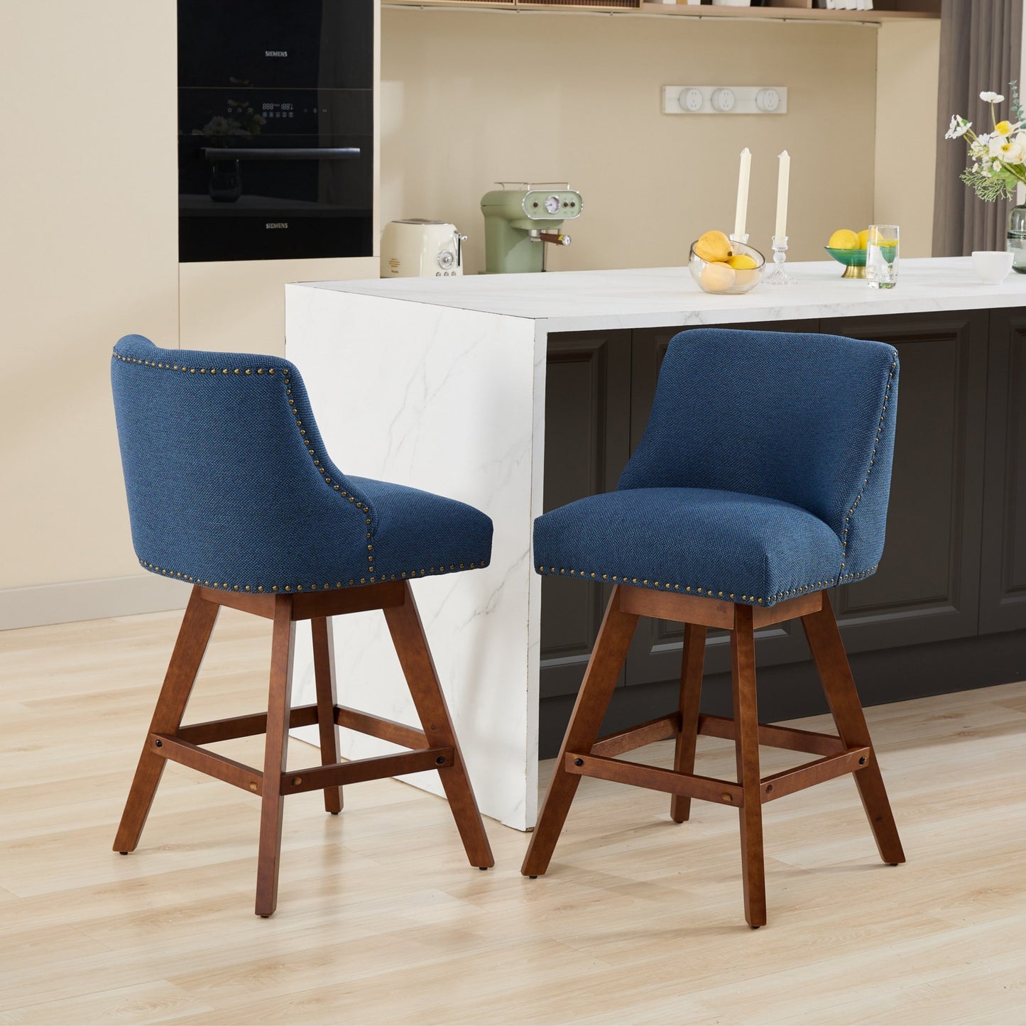 Counter Height Swivel Barstools, 26'' H Seat Height Upholstered Bar Stools, Set of 2