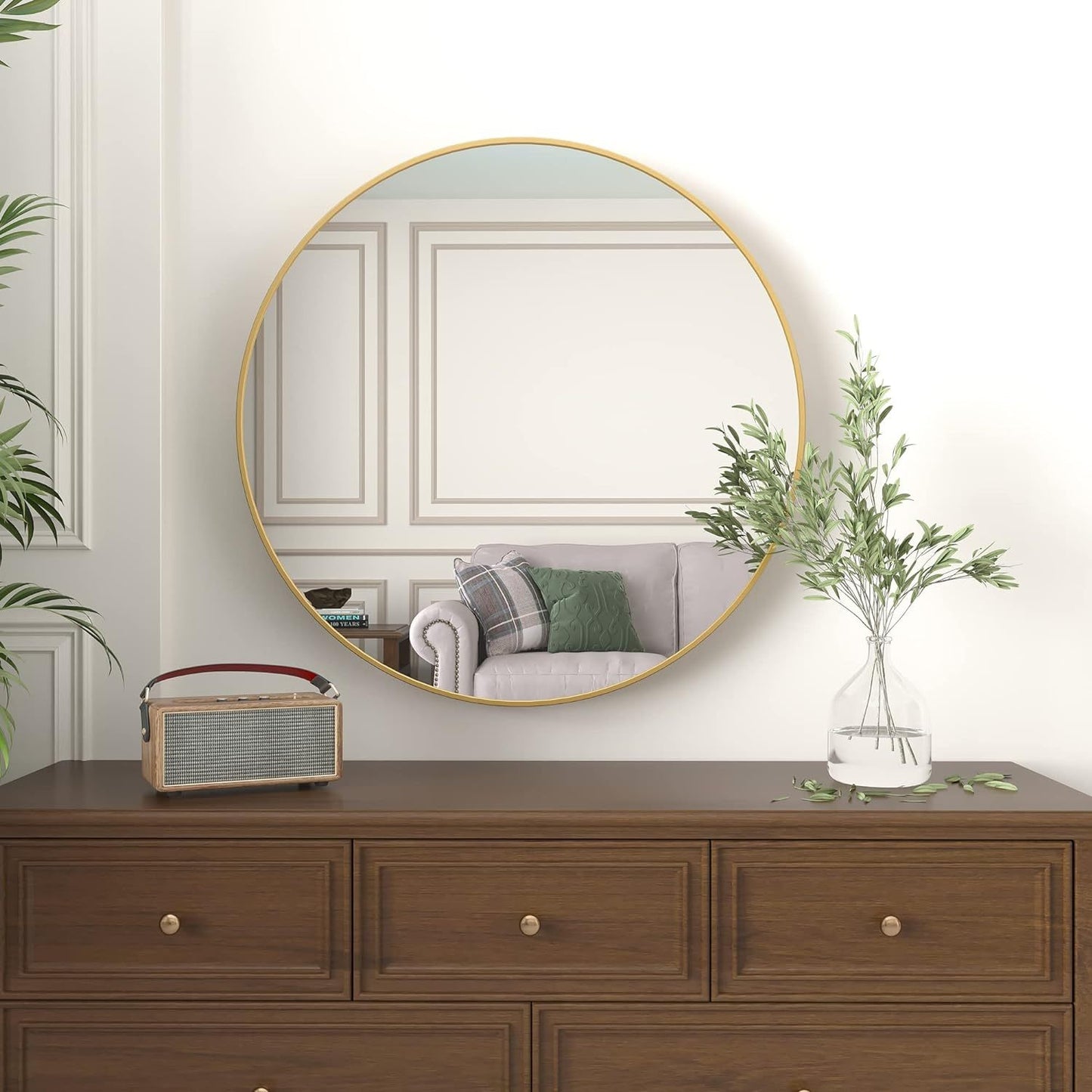 Round Metal Frame Wall Mirror – 32" Modern Bathroom Vanity Mirror, Circular Decorative Mirror