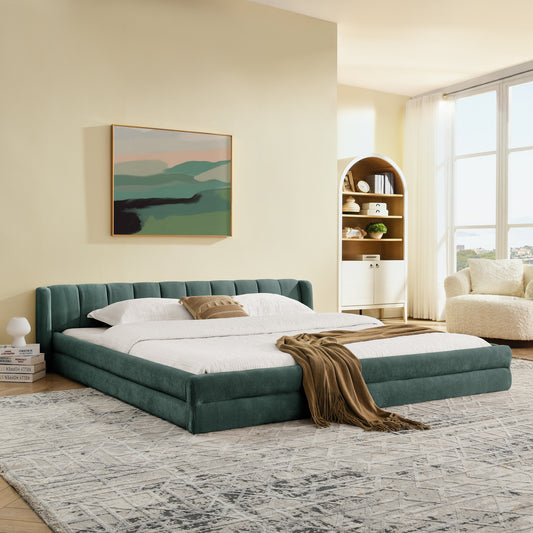 Platform Bed King Blue+Green Foam Modern with Headboard for Bedroom or Guest Room