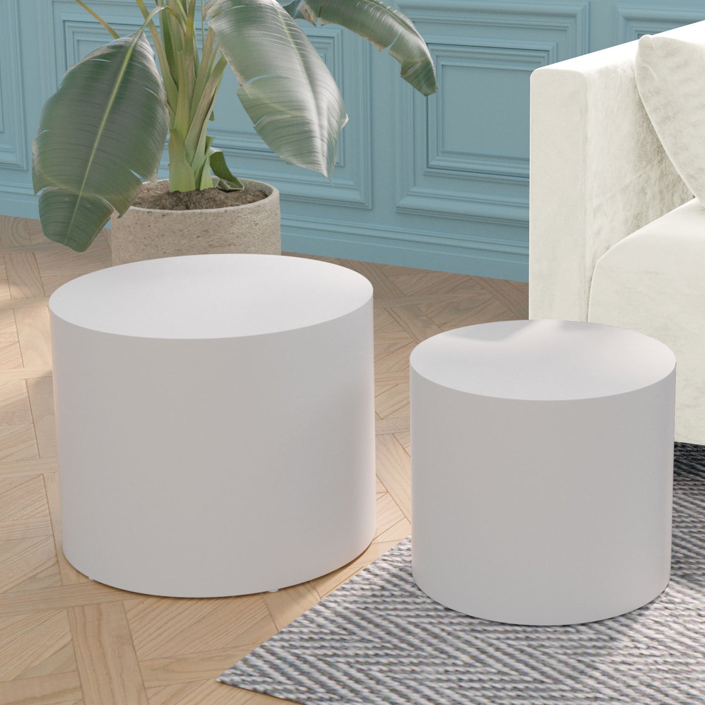MDF with ash/oak/walnut veneer side table/coffee table/end table/nesting table set of 2 for living room,office,bedroom White