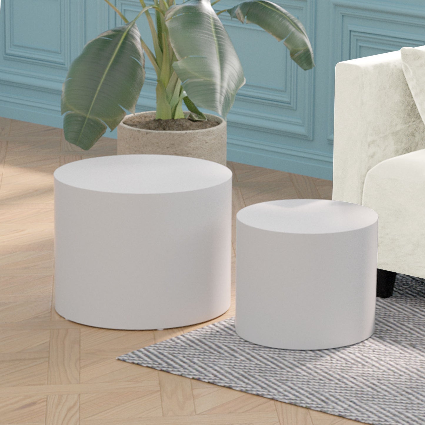MDF with ash/oak/walnut veneer side table/coffee table/end table/nesting table set of 2 for living room,office,bedroom White
