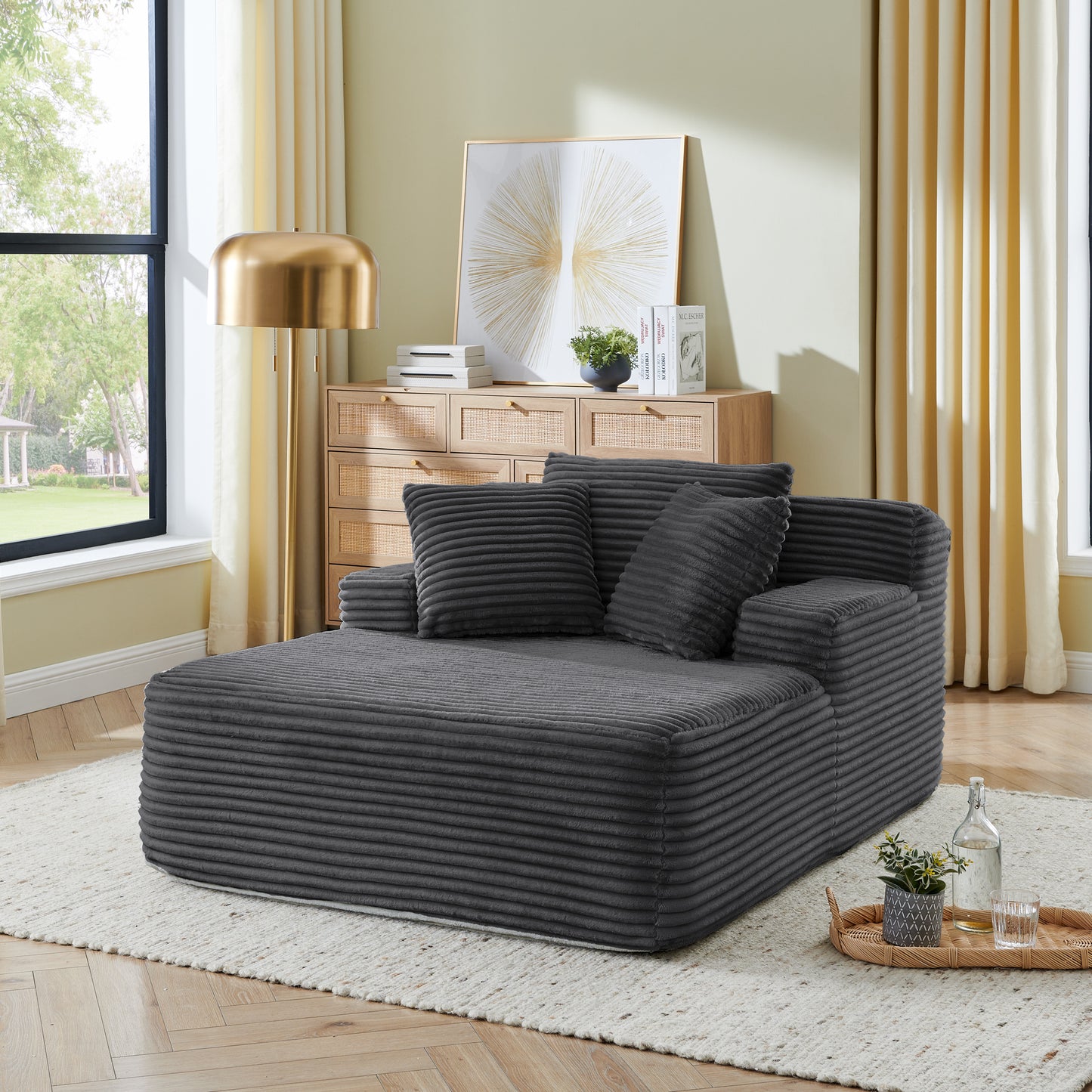 Single Lazy Sofa Lounge Chair, No Assembly Required, Velvet Fabric, Fluffy Modern Chair for
