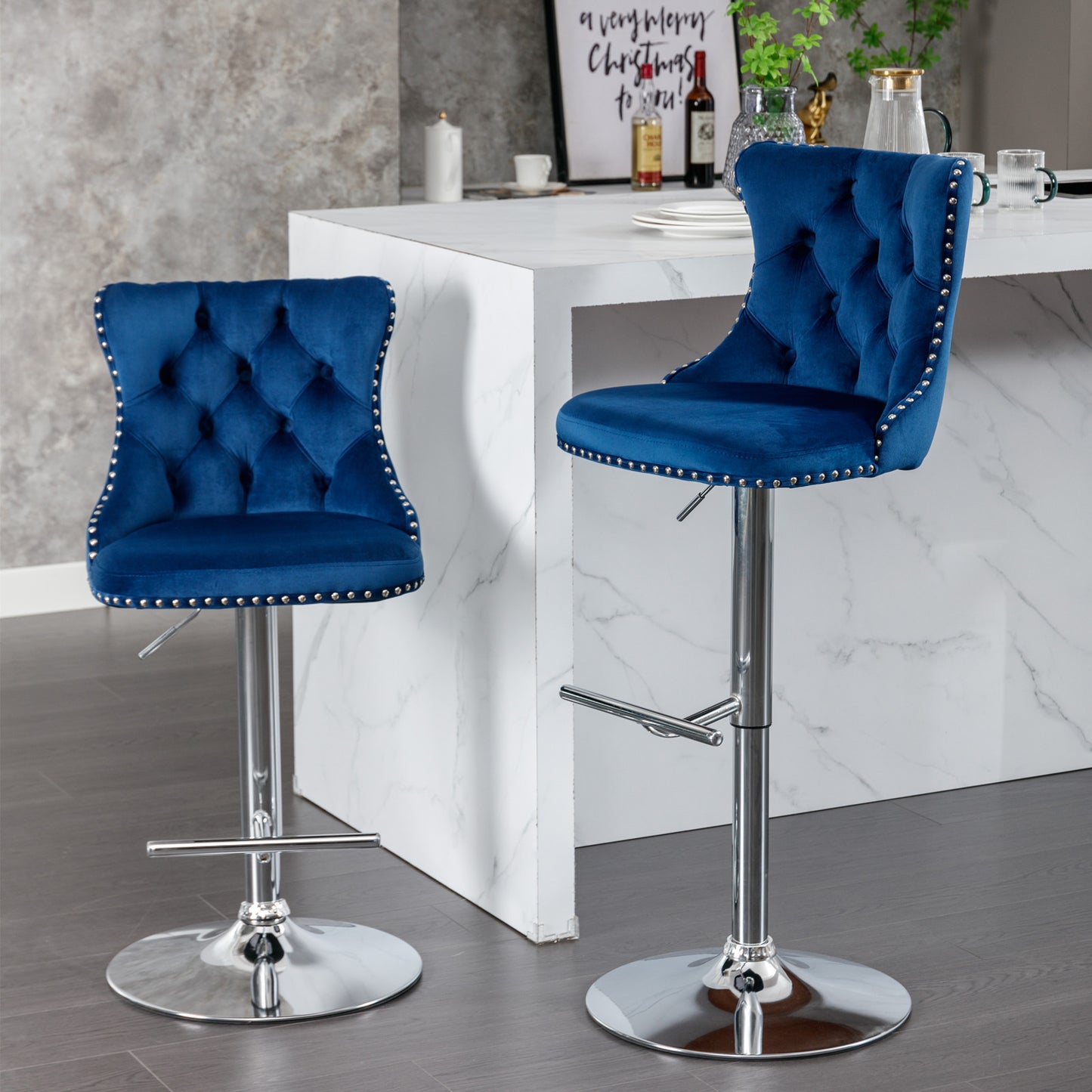 Swivel Velvet Barstools Adjusatble Seat Height from 25-33 Inch, Modern Upholstered Chrome base Bar Stools with Backs Com