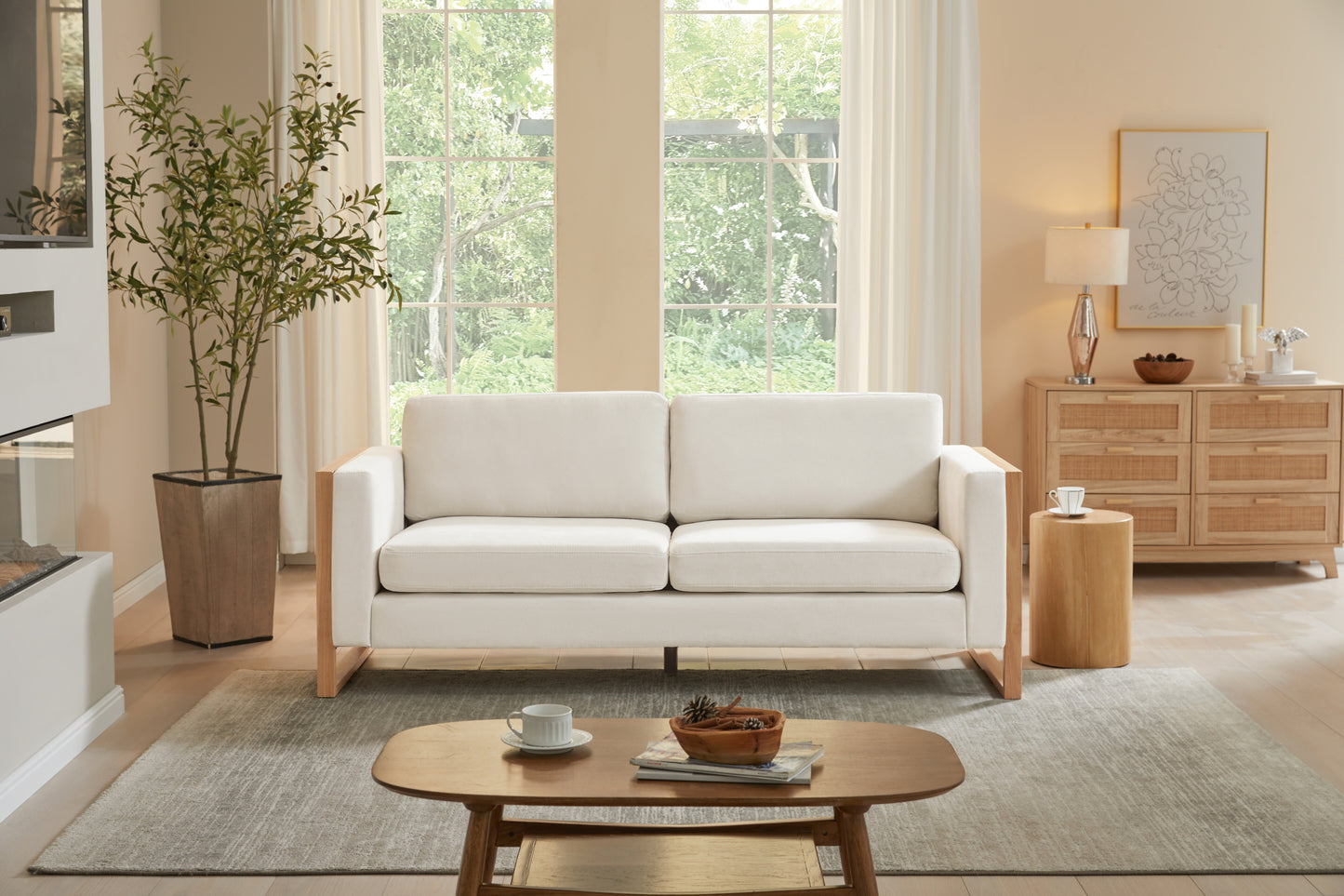 79" Modern Fabric Sofa with Solid Wood Legs – 3-Seater Upholstered Couch for Living Room, Bedroom & Office