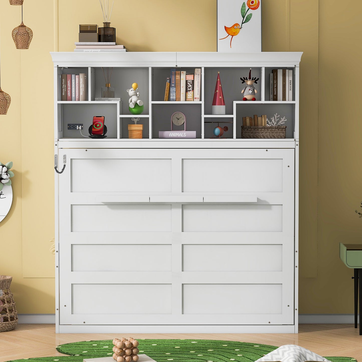 Murphy Bed Wall Bed with Top Shelves & USB