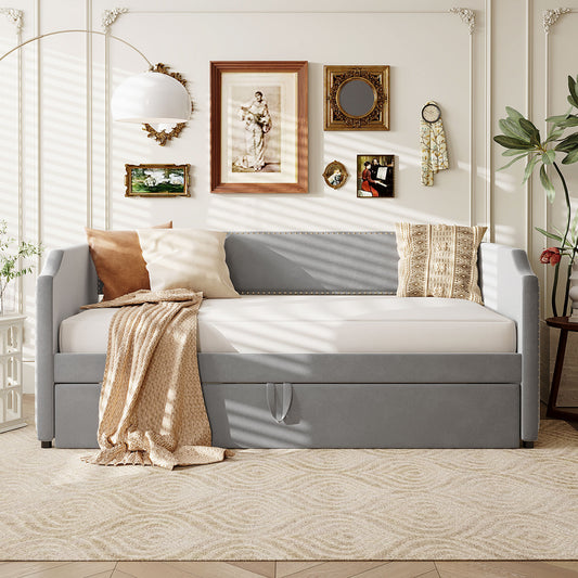 Daybed Multiple Color Options Upholstered with Trundle for Bedroom or Guest Room