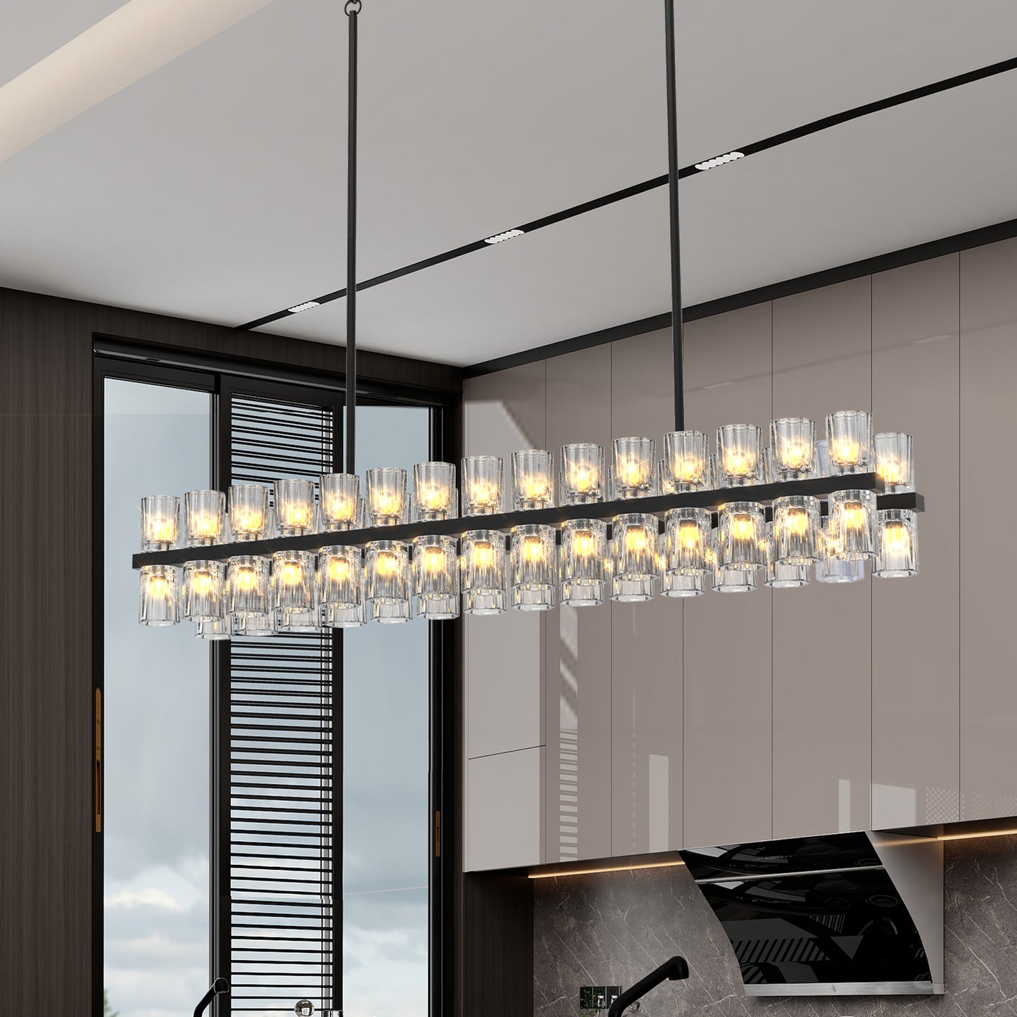 Modern Rectangular Luxurious Crystal Chandelier for Living Room & Dining Room, K9 Crystals