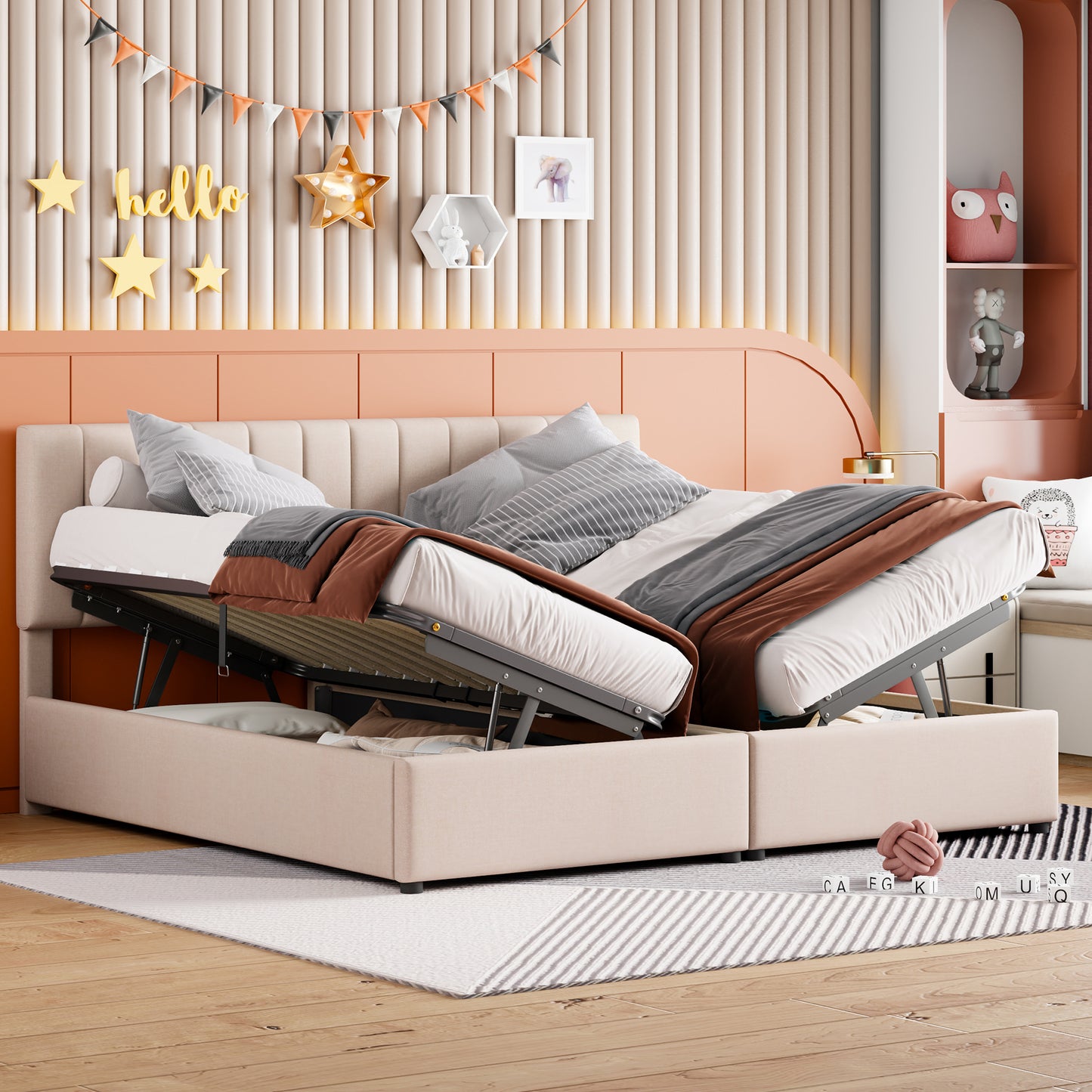 King Size Upholstered Platform Bed with a Hydraulic Storage System