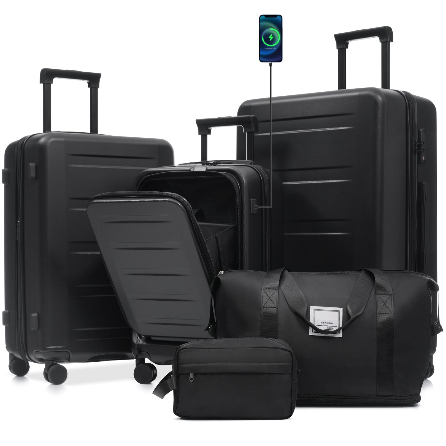 Luggage Sets 5 Piece with Front Opening, Hardside Expandable Suitcase