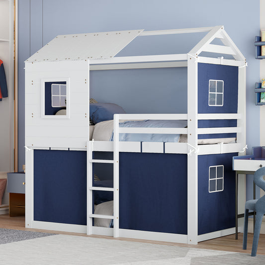 Loft Bed, Twin Size, Solid Wood and MDF with House Frame for Bedroom or Study Space