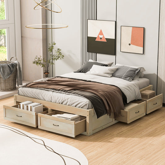 Platform Bed Frame, Queen Size, MDF and LVL with Six Storage Drawers for Bedroom or Guest Room