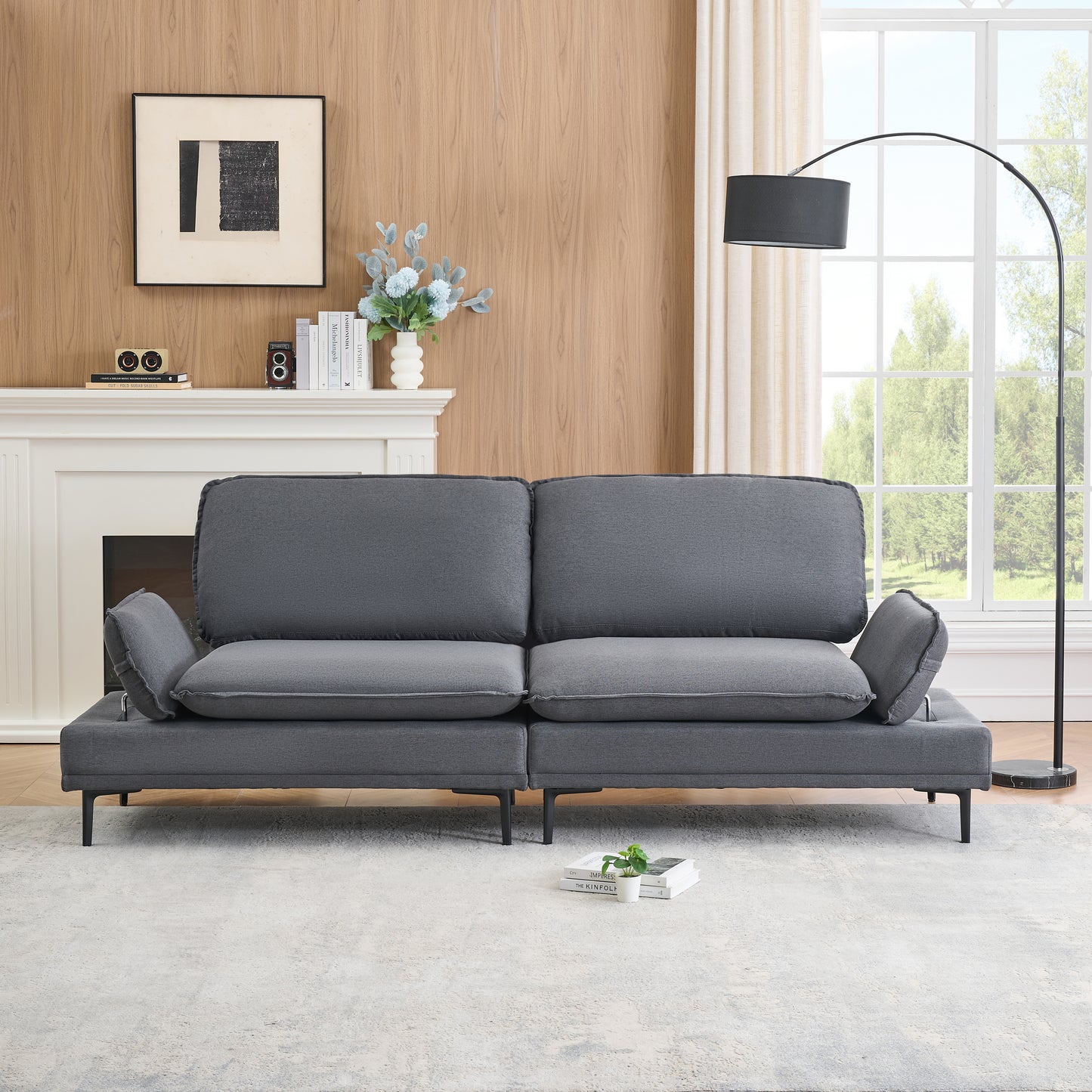 89  inches selected cotton linen in deep grey tones, specially woven for offices, apartments and living rooms. Elegant choice, easily light up your living space.