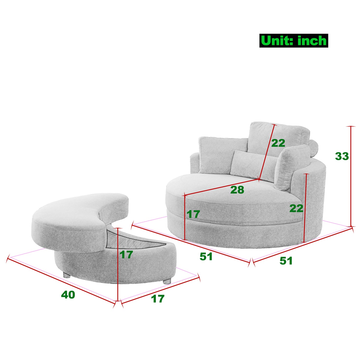 Swivel Accent Barrel Modern Sofa Lounge Club Big Round Chair with Storage Ottoman Linen Fabric for Living Room Hotel with Pillows,Teddy White (Ivory)