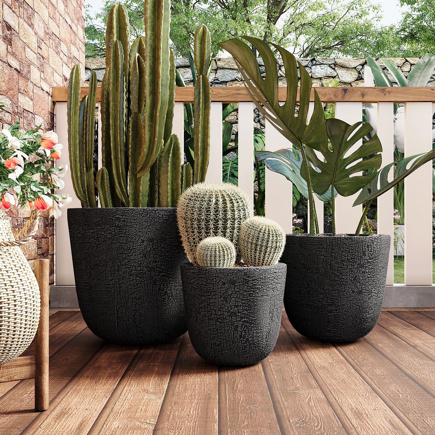 Lightweight MGO Planter Set of 3, Round Concrete Stackable Flower