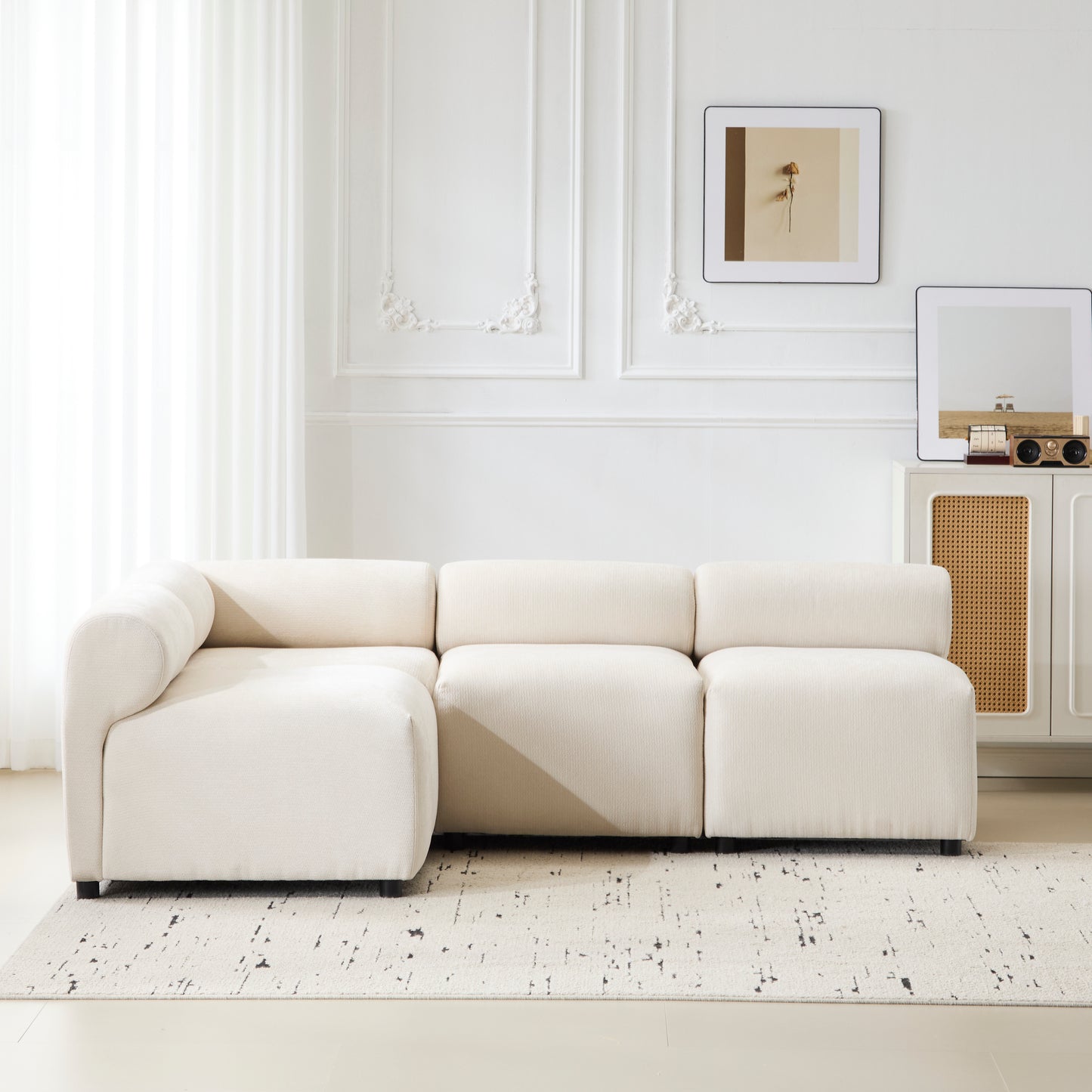 Modular Chenille Sectional Sofa – Modern Curved Upholstered Couch for Living Room, Bedroom & Apartment
