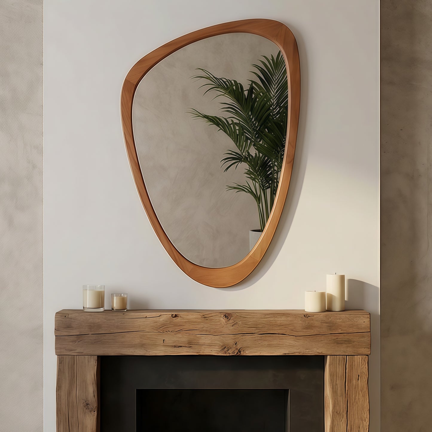 Irregular Solid Wood Wall Mirror – 24" x 36" Asymmetrical Decorative Mirror for Bathroom, Bedroom & Entryway