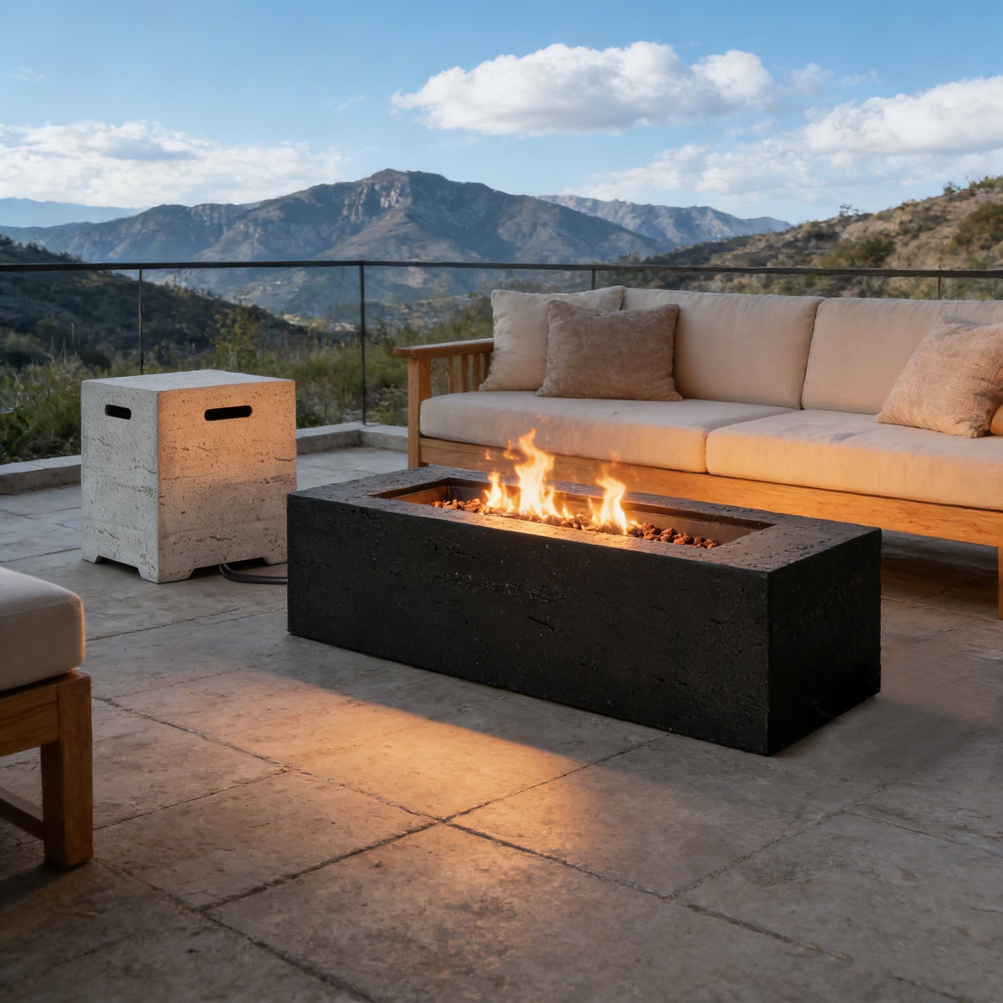 2-in-1 Outdoor Fire Pit & Propane Tank Stand Set,41.9''Outdoor Rectangular Propane Fire Pit 40000 BTU With 15.75''MGO Pr