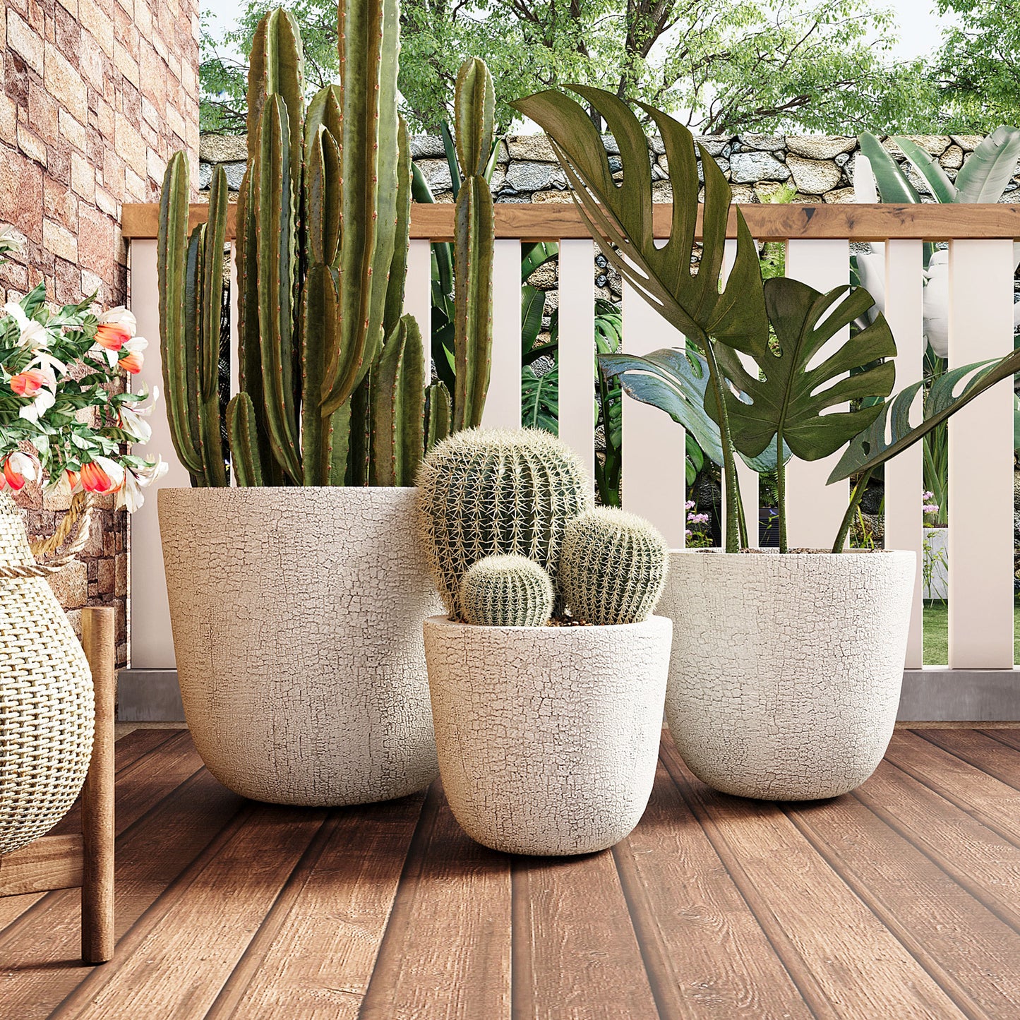 Lightweight MGO Planter Set of 3, Round Concrete Stackable Flower