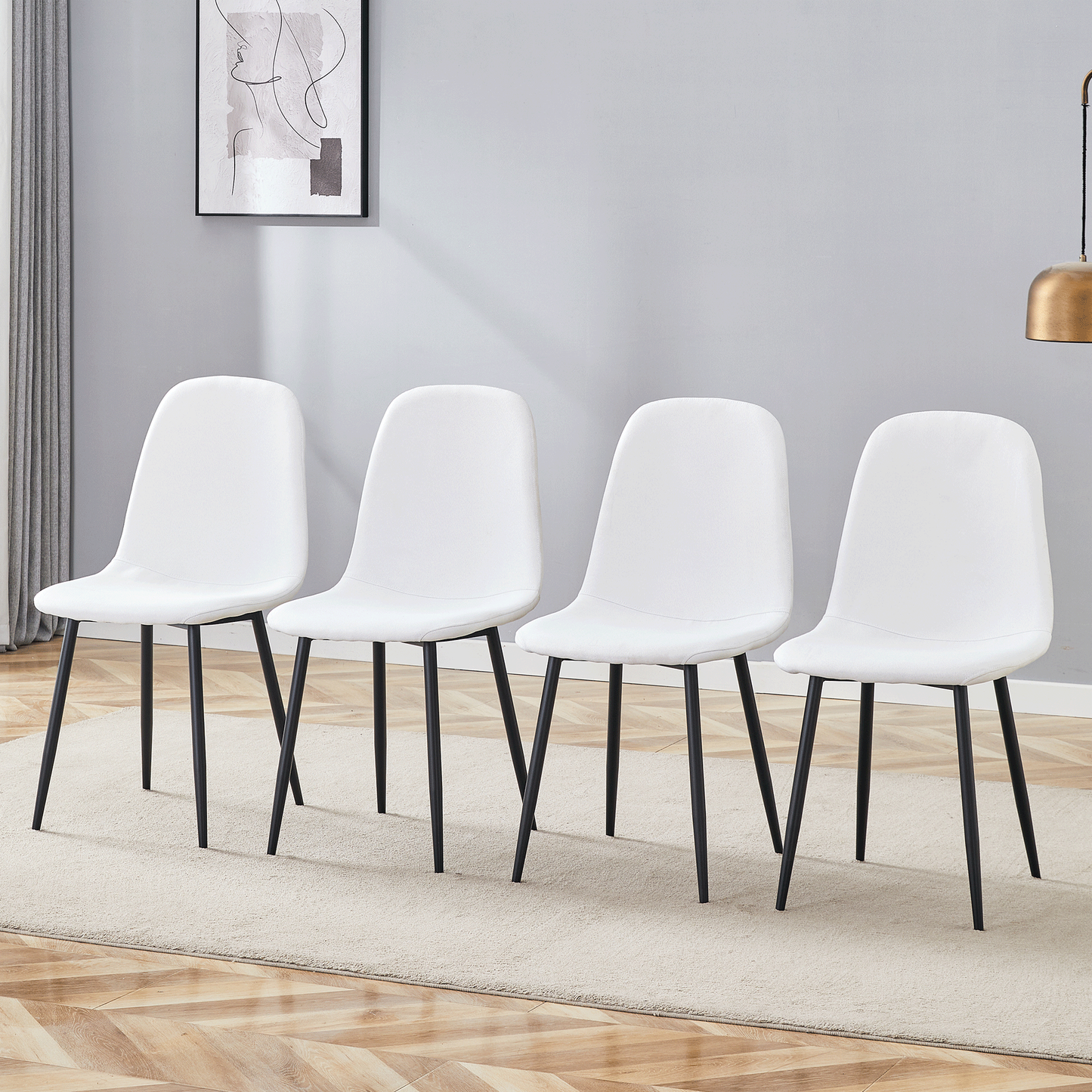 Modern Dining Chairs Set of 4 – Linen Cotton Upholstered Chairs with Metal Legs, High Resilience Seating