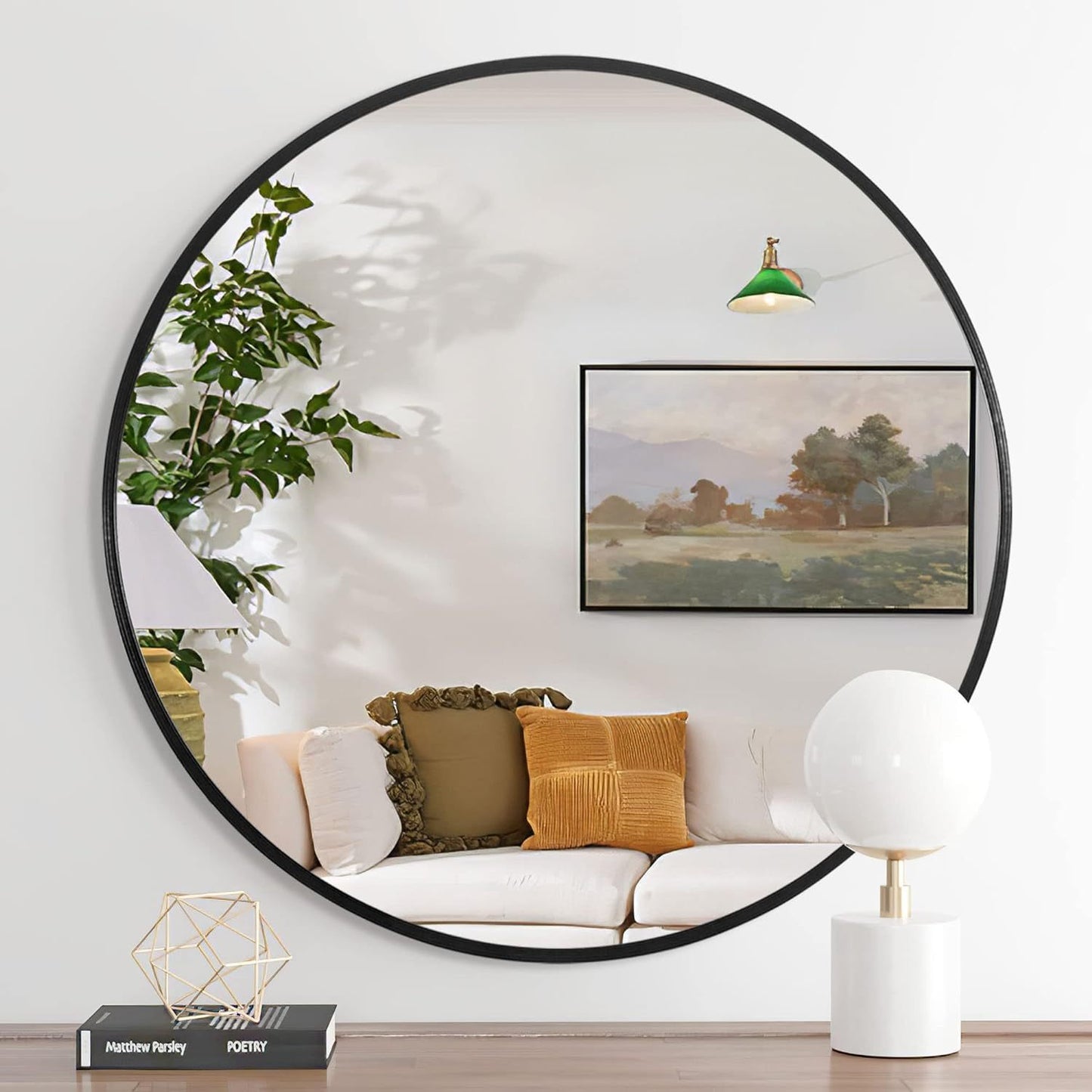 Round Metal Frame Wall Mirror – 32" Modern Bathroom Vanity Mirror, Circular Decorative Mirror