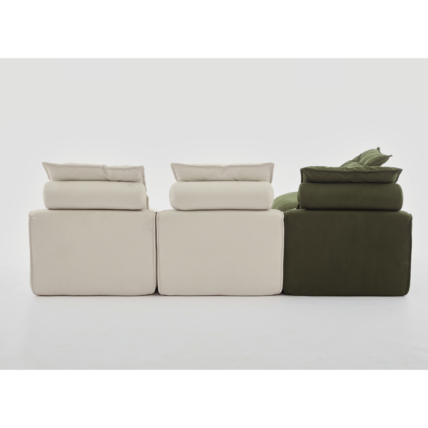 Modular Sofa,No Armrests,At will DIY,Corduroy ,Neck Pillow-Back Lounge Sofa Chair,Reading Nook, or Apartment Living, Lumbar Pillow,4 Seats,Upholstered,Beige,Green